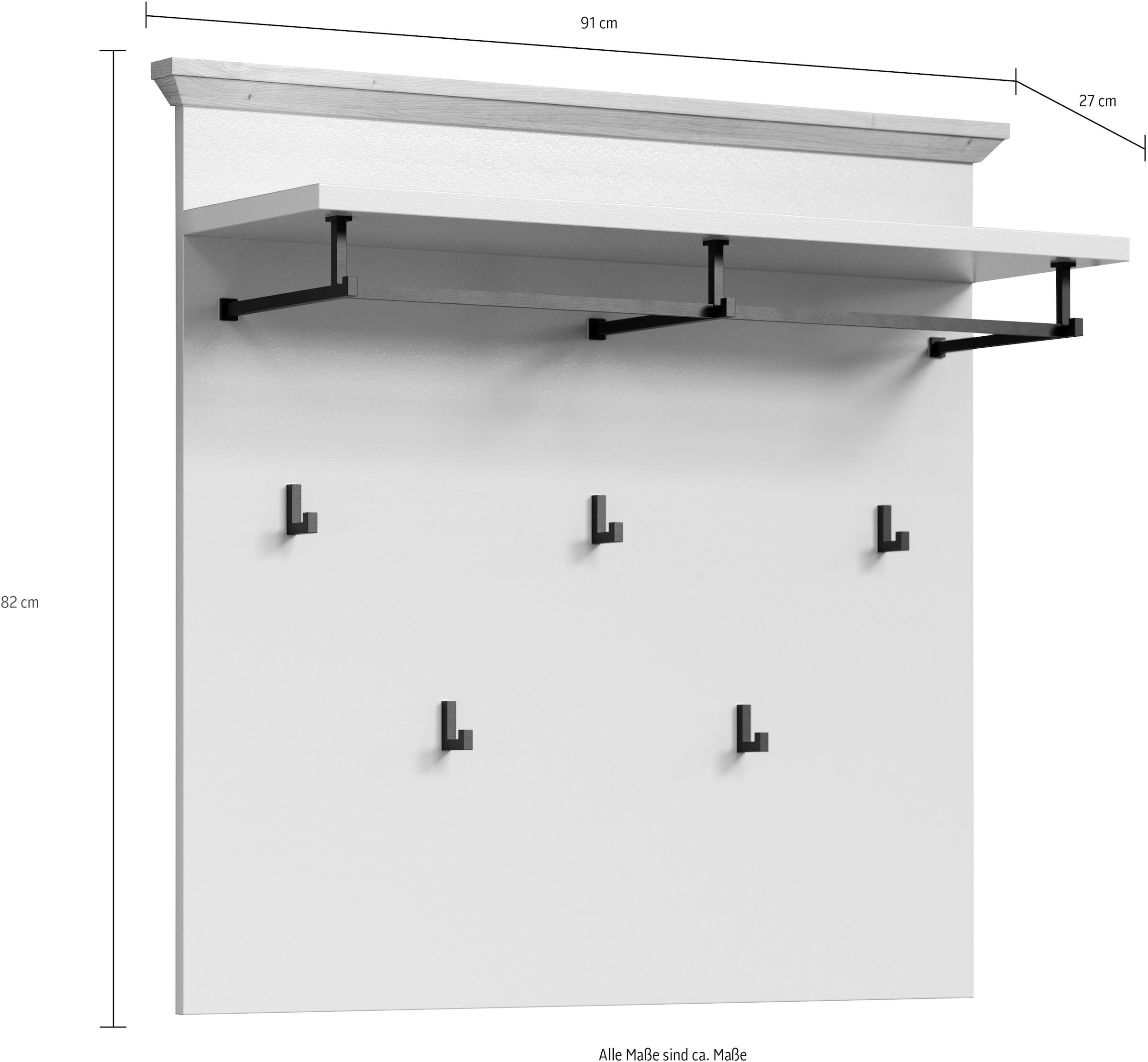 Home affaire Garderobenpaneel »Herzwill« 1 Stk. tlg. Wandpaneel, Masse B/H/T ca.: 91/49/41 cm in hellgrau und Eiche NB