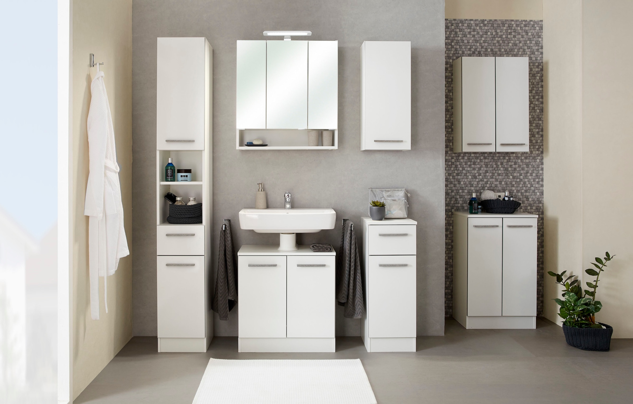 Saphir Waschbeckenunterschrank »Quickset 953 Unterbeckenschrank, 60 cm breit, 2 Türen, Weiss Glanz« Waschbeckenschrank mit Siphonausschnitt, ohne Waschbecken