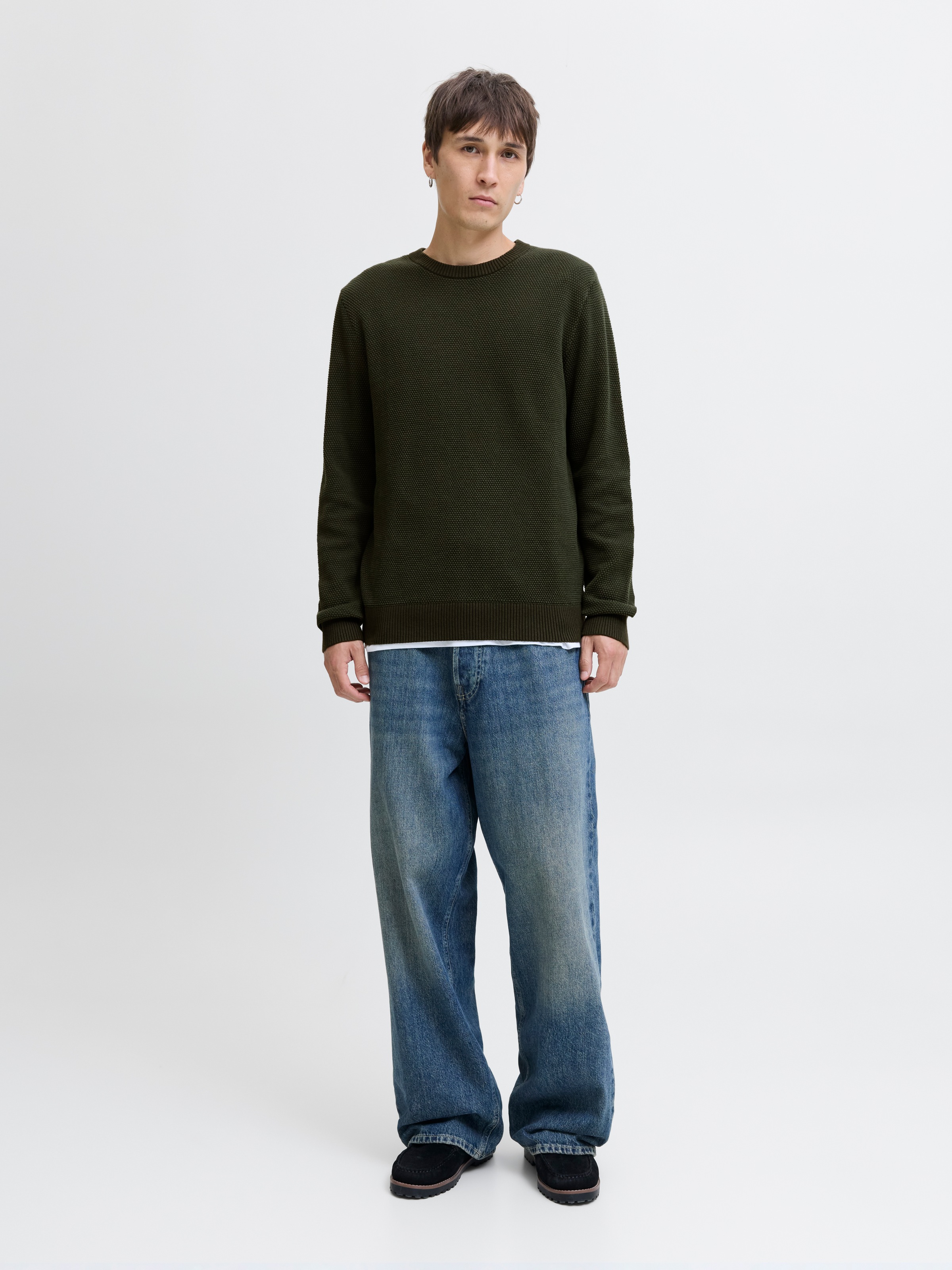 Jack & Jones Rundhalspullover »JJEGLOBE KNIT CREW NECK NOOS« in Strick Optik