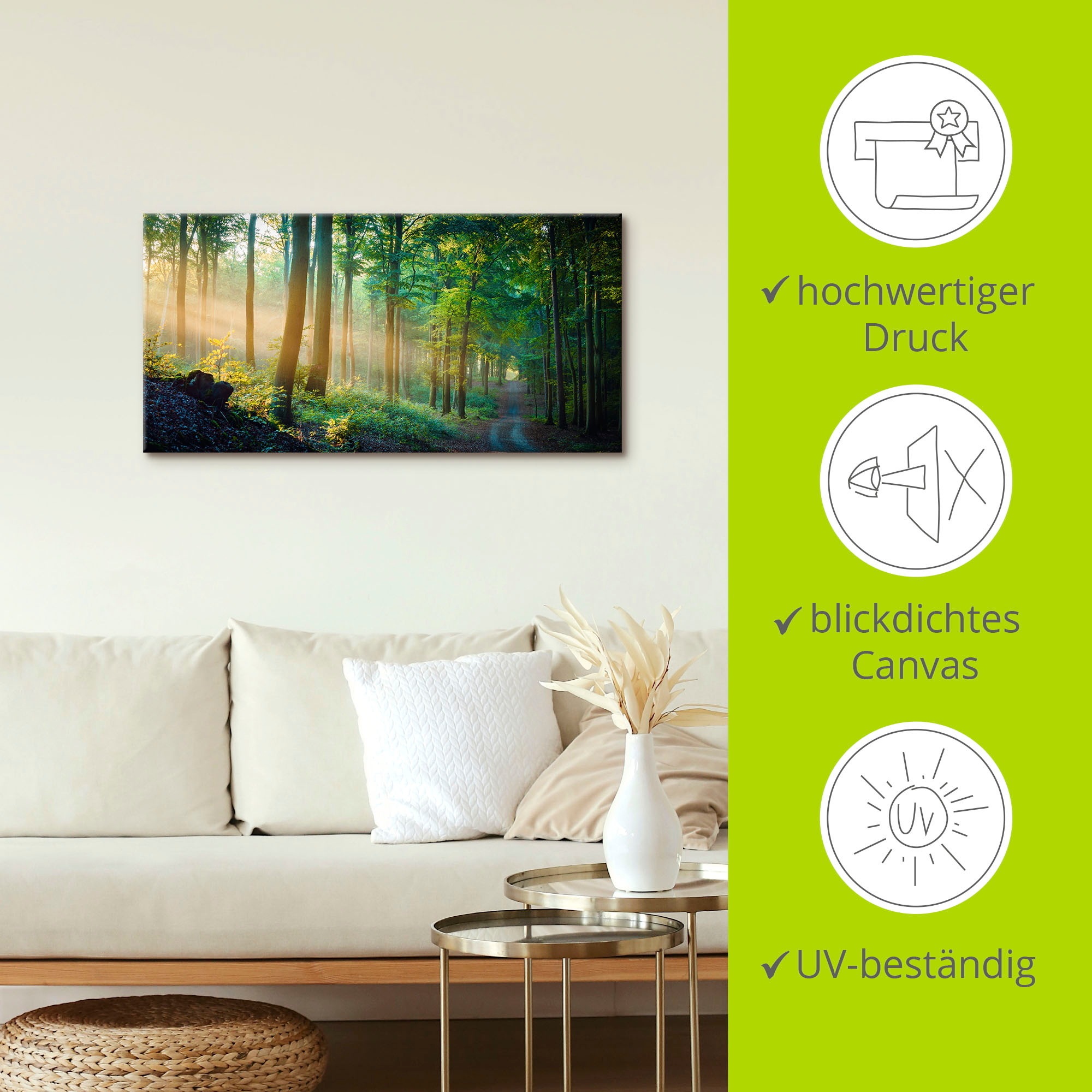 Artland Wandbild »Herbstmorgen im Wald«, Waldbilder, (1 St.), als Alubild, Outdoorbild, Leinwandbild, Poster in verschied. Grössen
