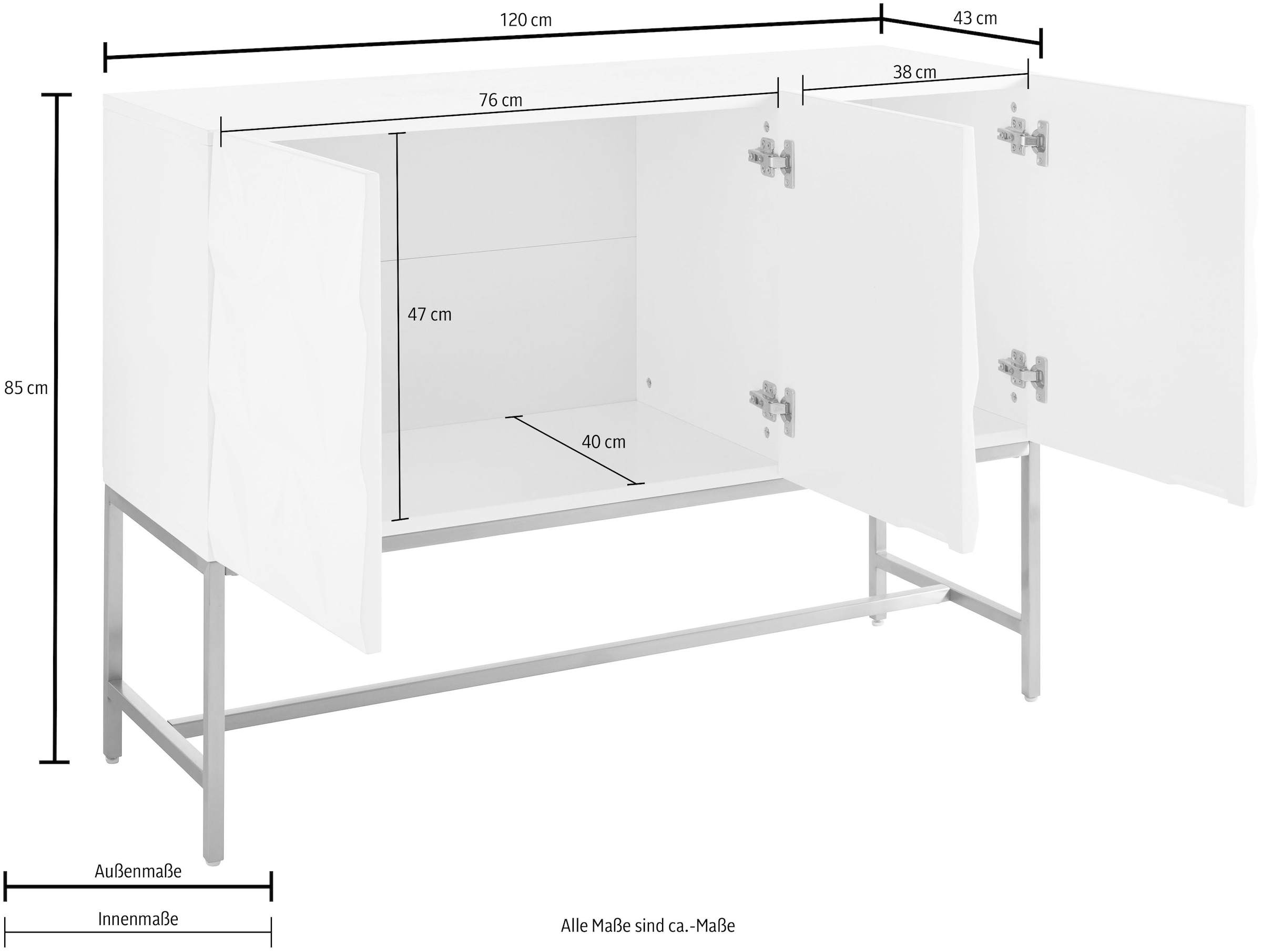 Leonique Sideboard »Rovuma, TOPSELLER!, OTTOs Choice«, (Kommode, FSC-zertifizierter Holzwerkstoff, lackiert), in 3D-Optik und goldfarbenem Metallgestell