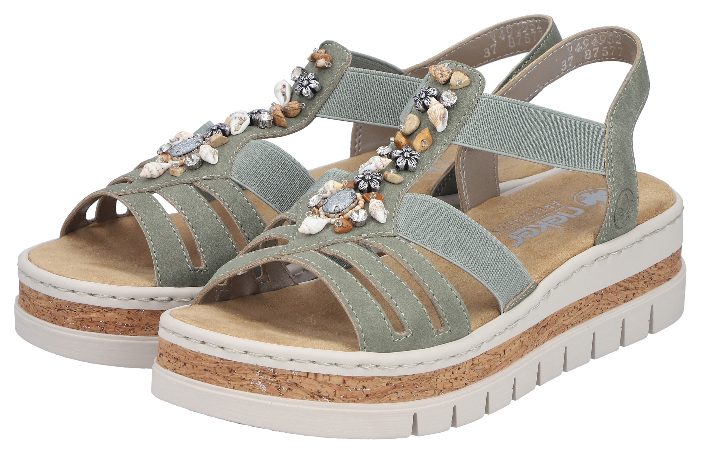 Rieker Sandales compensées  Sandale compensée, sandale à plateforme, chaussure d'été avec décoration