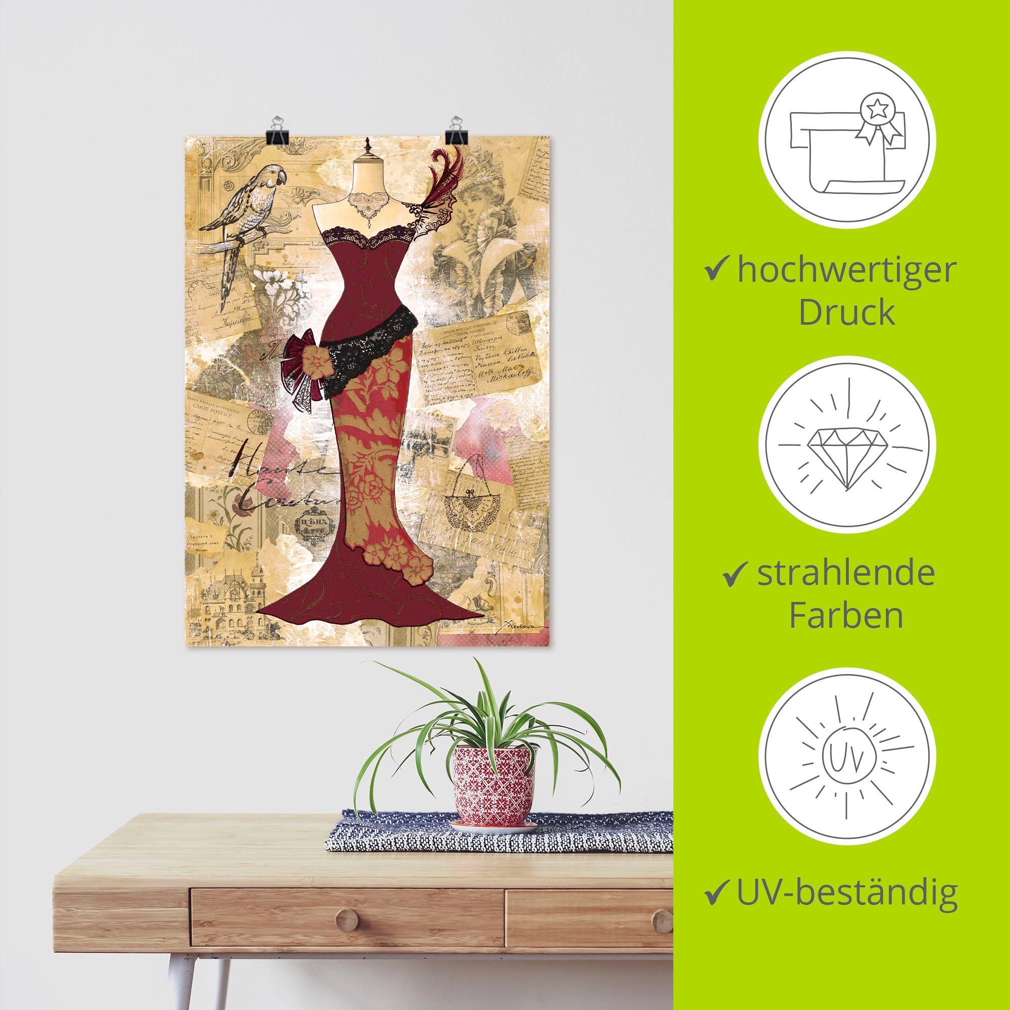 Artland Wandbild »Antikes Kleid - Collage«, Mode, (1 St.), als Alubild, Outdoorbild, Leinwandbild, Poster in verschied. Grössen