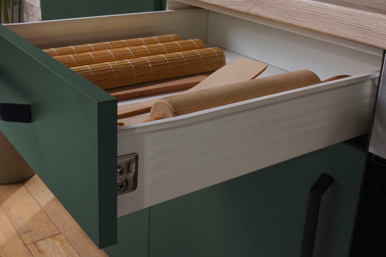 wiho Küchen Winkelküche »"Simi", mit verstellbaren Füssen, wahlweise mit E-Geräten« Soft-Close-Funktion in Schubkästen & Auszügen, Stellbreite 285/175 cm
