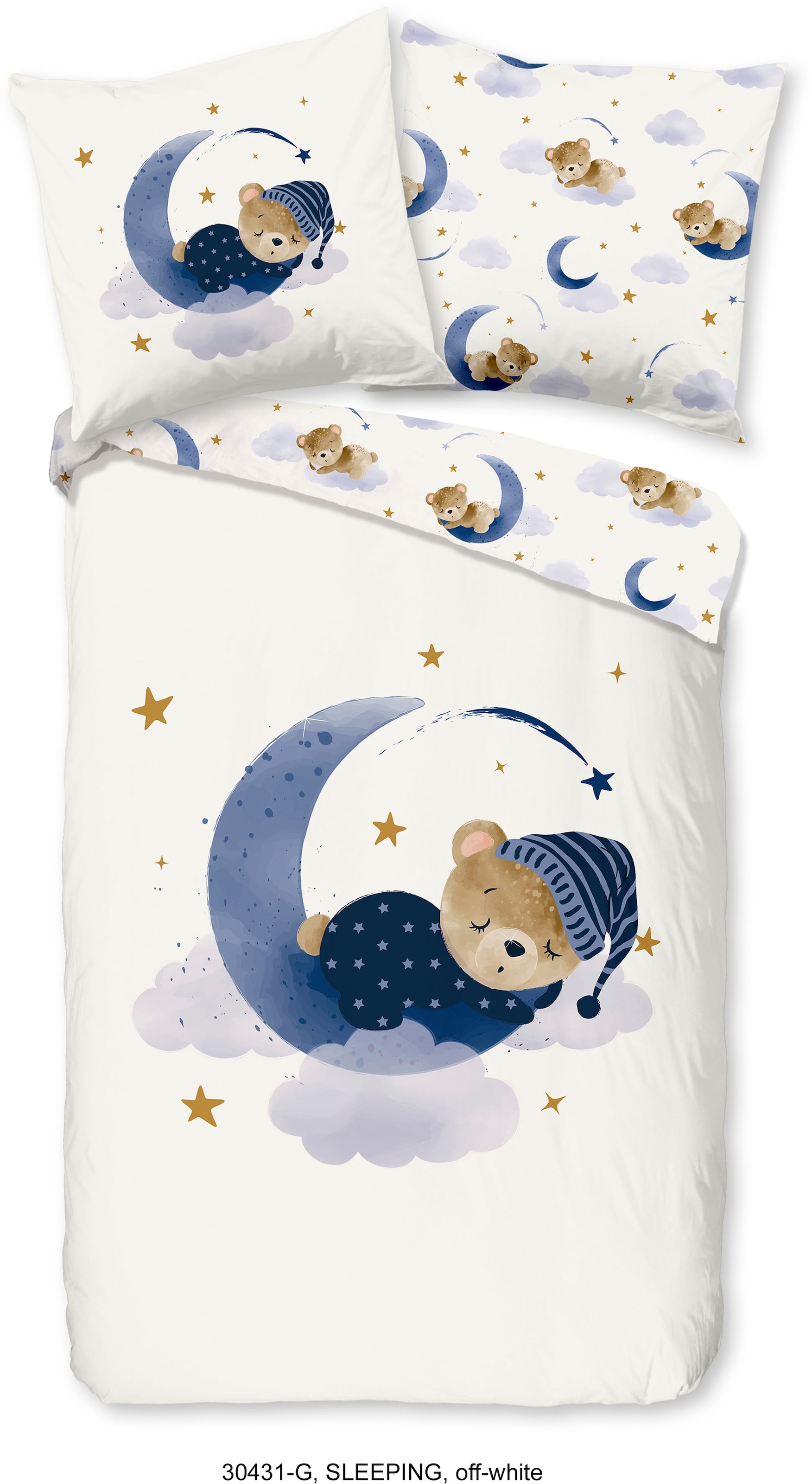 good morning Kinderbettwäsche »Sleeping Bear«, 100% Baumwolle, 135x200, Reissverschluss, Wendeoptik, Kind, Bär, Natur