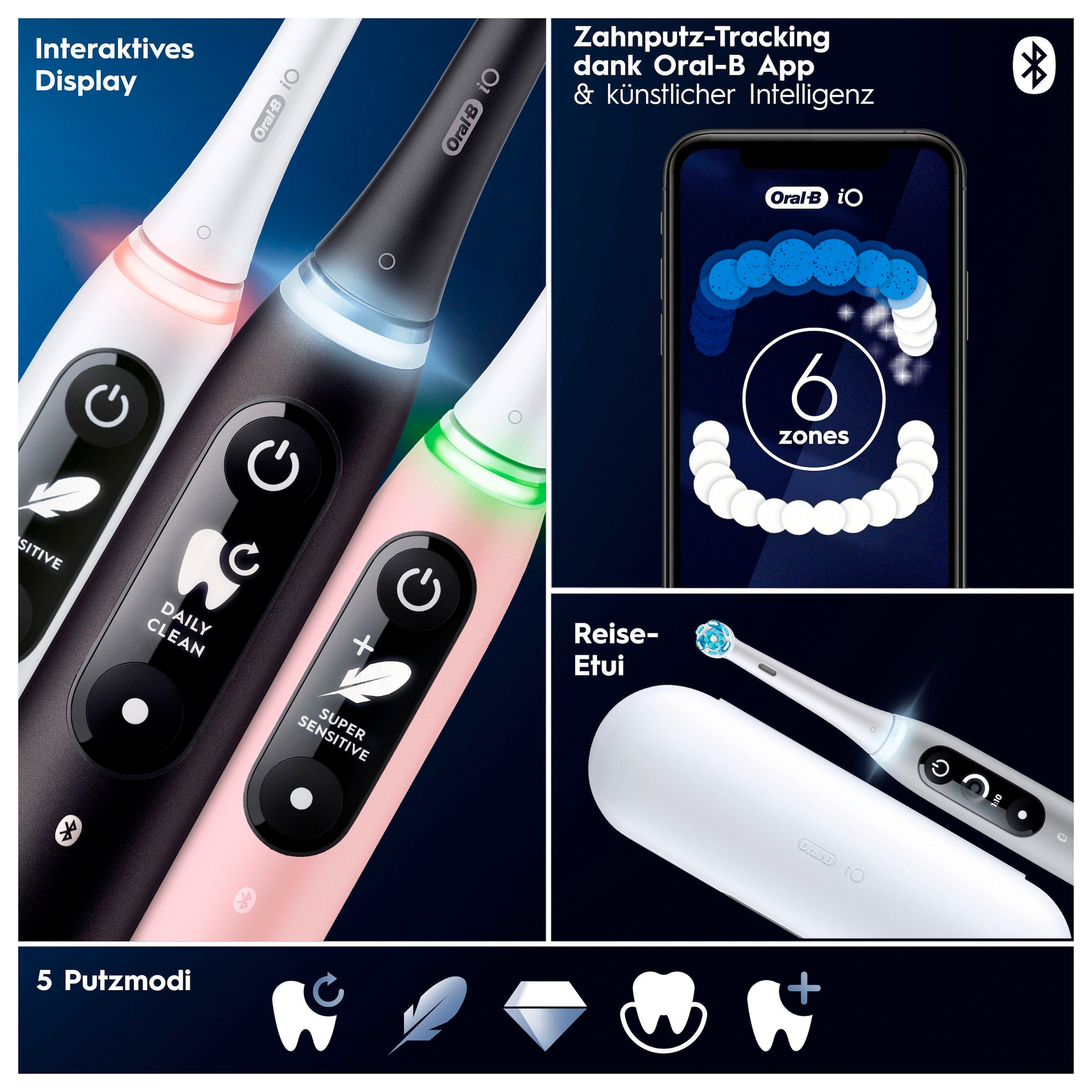 Oral-B Elektrische Zahnbürste »iO Series 6 N«, 2 St. Aufsteckbürsten, Magnet-Technologie, Display & Reiseetui