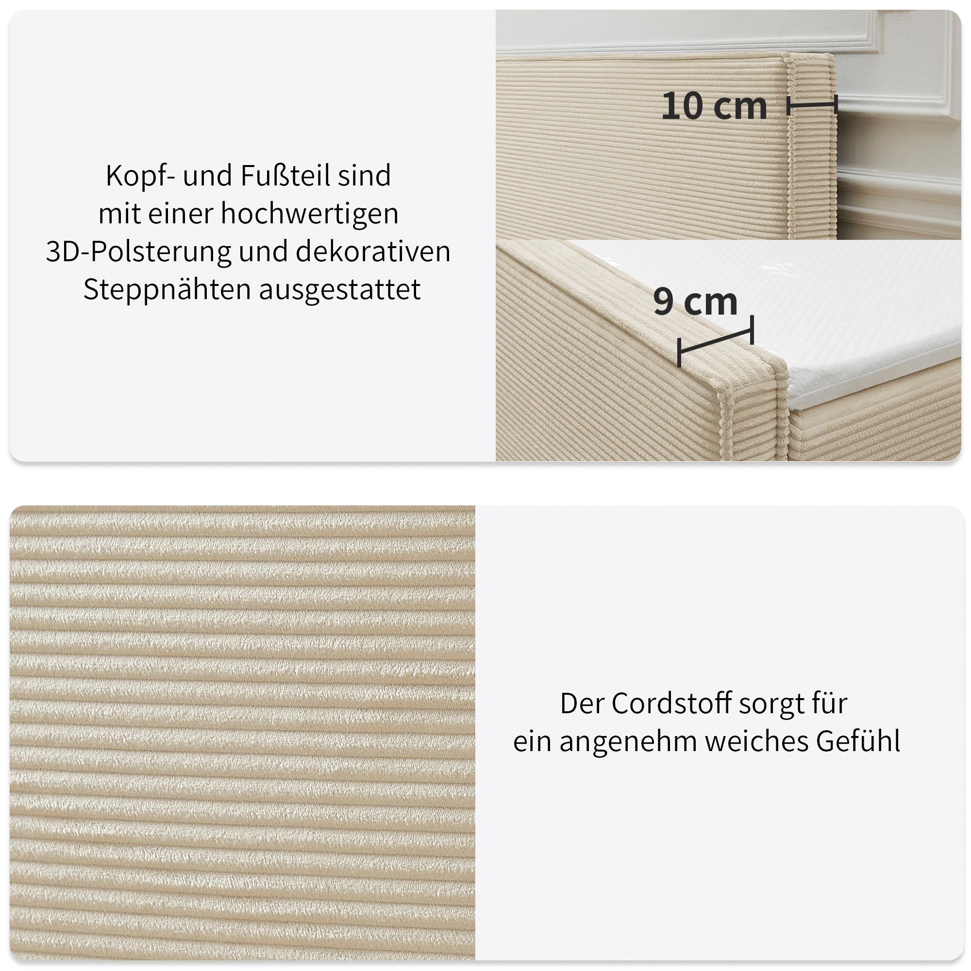 GOODproduct Boxbett »Henno inkl. Bettkasten und Topper, Liegefläche 180x200cm« erhältlich in hochwertigem Cord-Stoff und der Grösse 180x200 cm