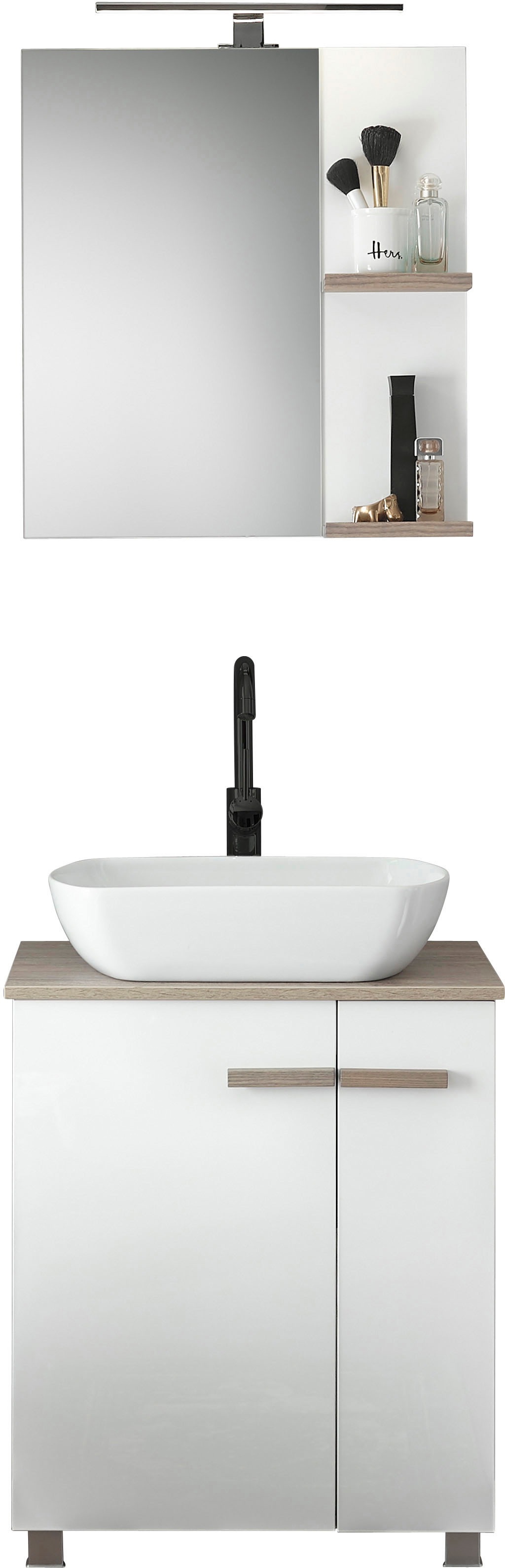 Aufsatzwaschbecken, cm, Spiegel mit of versandkostenfrei Breite Places Style »SOLiD«, Badmöbel-Set 60 mit auf (2 St.), Waschtisch LED