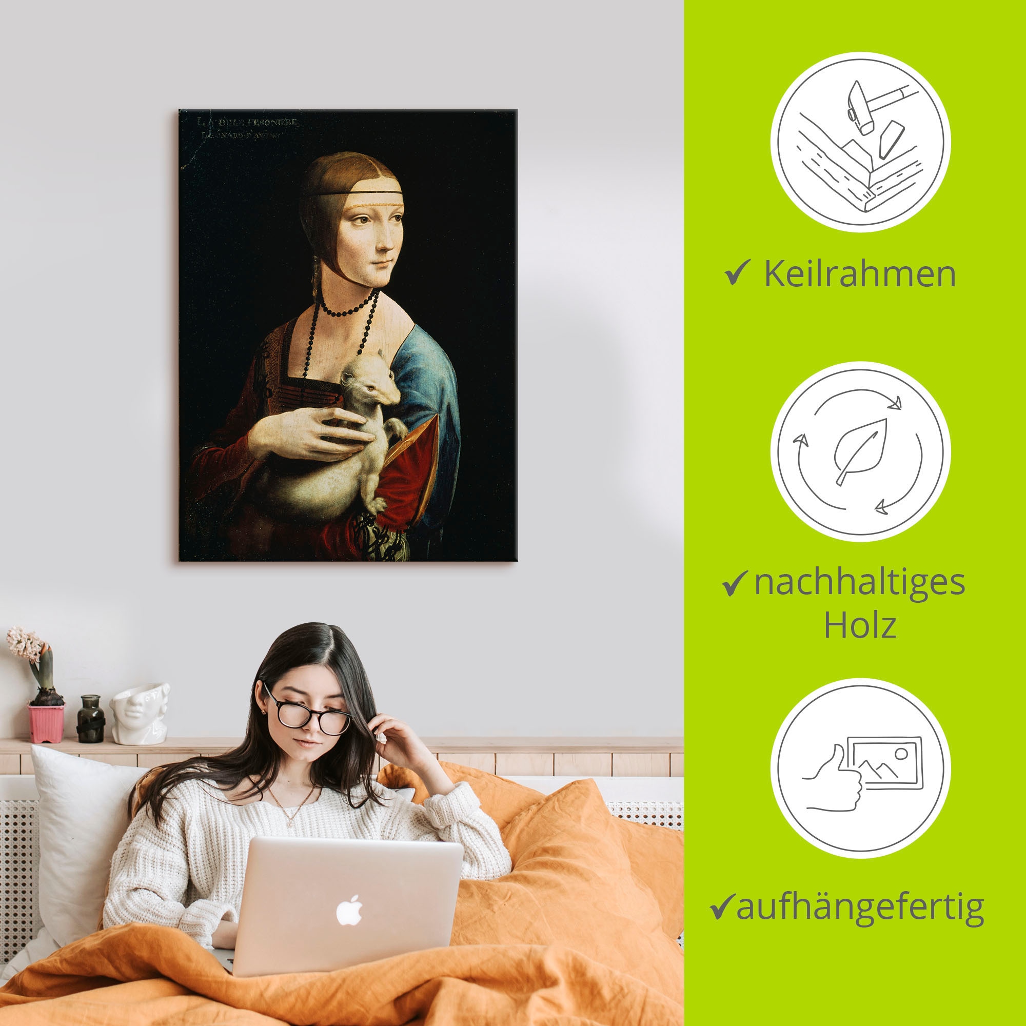 Artland Wandbild »Dame mit dem Hermelin Porträt«, Frau, (1 St.), als Leinwandbild, Poster, Wandaufkleber in verschied. Grössen