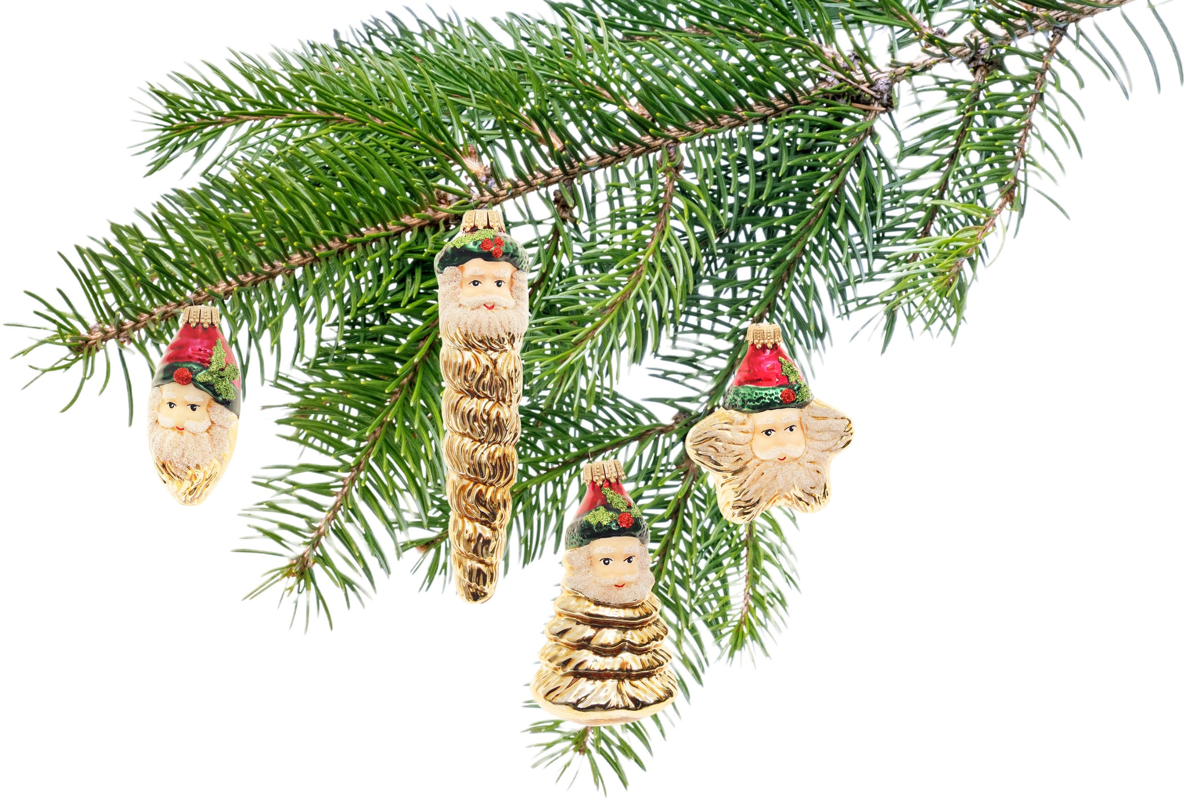 Krebs Glas Lauscha Décorations pour l'arbre de Noël »Xmas Night "Weihnachtsmanngesichter"« décoration de Noël, boules de Noël en verre, boule de sapin de Noël