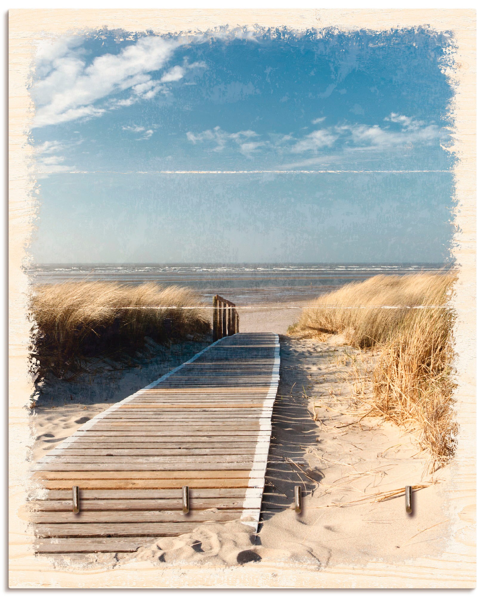 Image of Artland Hakenleiste »Nordseestrand auf Langeoog - Steg«, aus Holz mit 4 Schlüsselhaken – Schlüsselboard, Schlüsselbretter, Schlüsselhalter, Schlüsselaufhänger für den Flur – Stil: Modern bei Ackermann Versand Schweiz