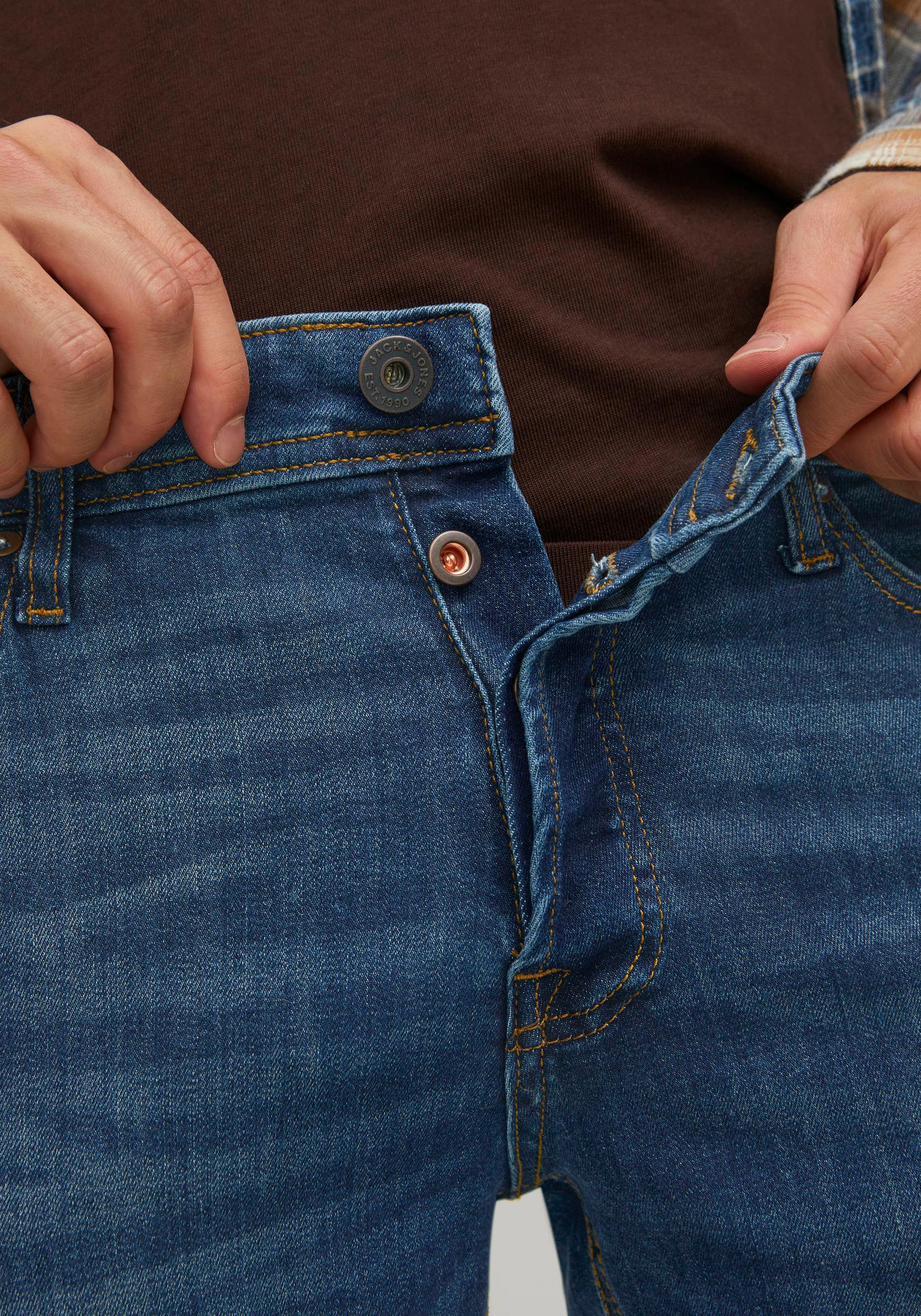 Jack & Jones Slim-fit-Jeans »JJIGLENN Slim-Fit mit Stretch und praktischer 5-Pocket-Form«, mit Abriebeffekten