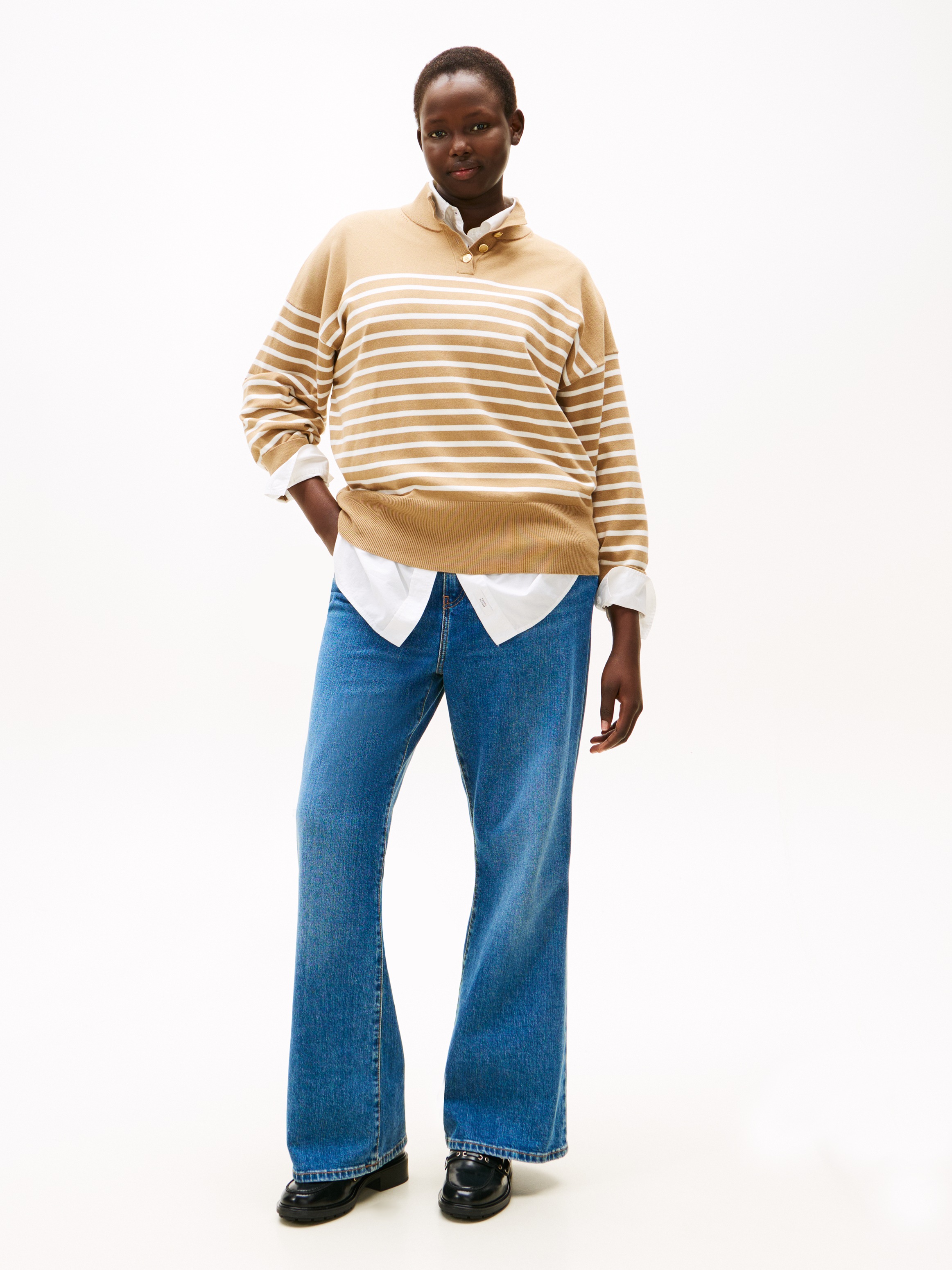 Tommy Hilfiger Curve Stehkragenpullover »CRV CO JERSEY GOLD BTN MK-NK SWT« in grossen Grössen, mit goldfarbenen Knöpfen