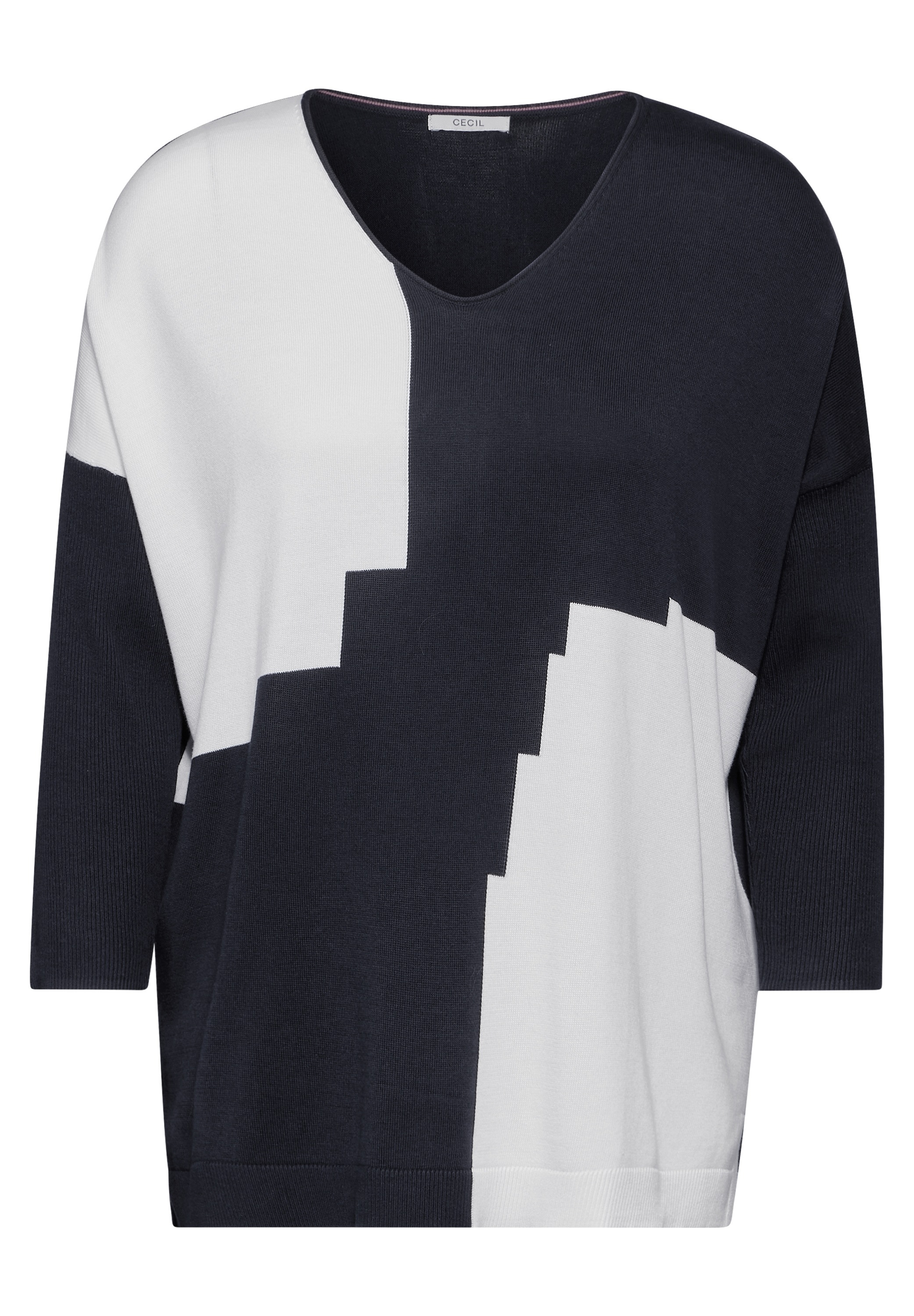 Cecil Strickpullover, mit gerippten 3/4 Ärmeln und grafischem Muster
