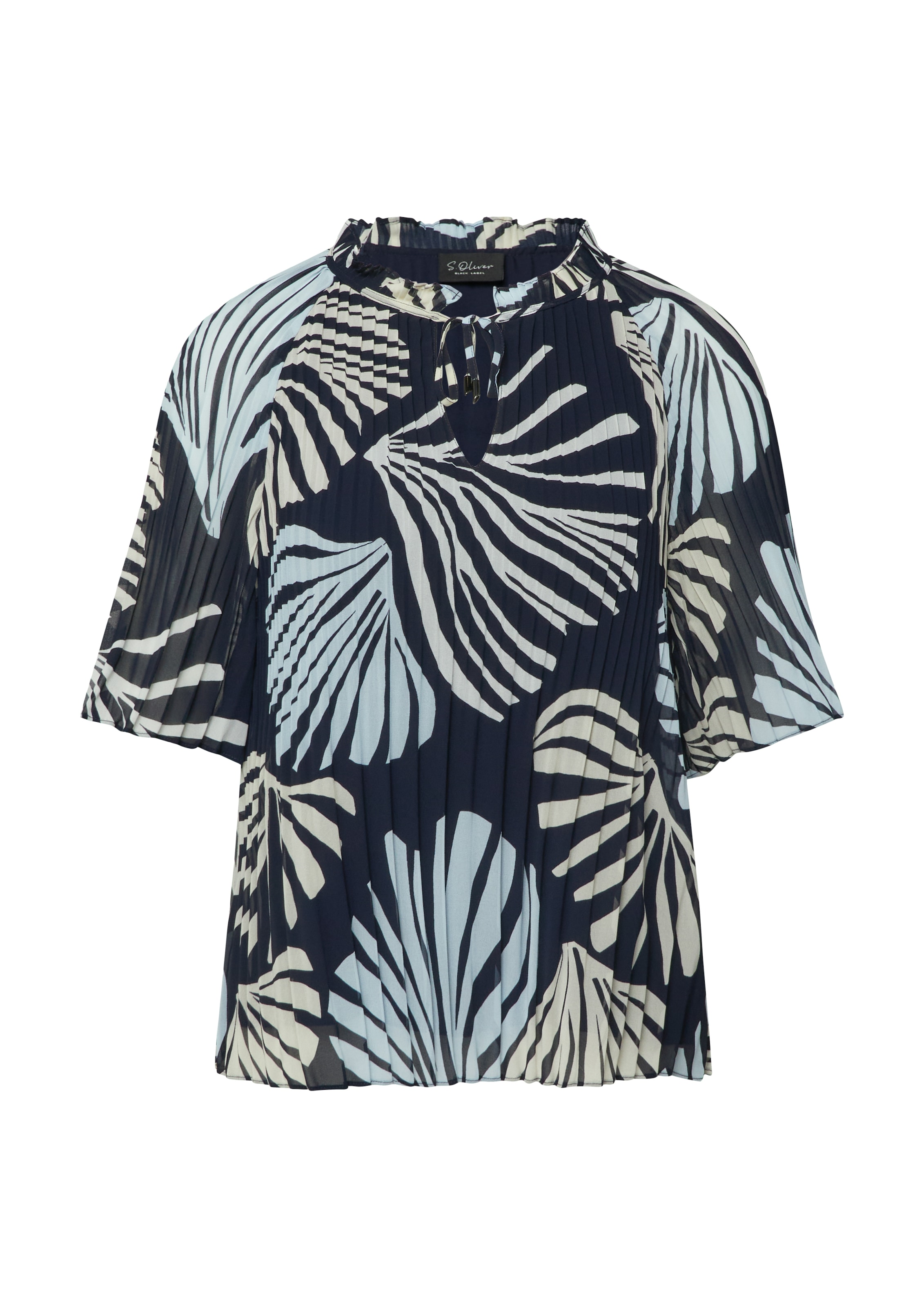s.Oliver BLACK LABEL Blouse plissée leicht ausgestellte 3/4-Ärmel, mit Schleife am Ausschnitt