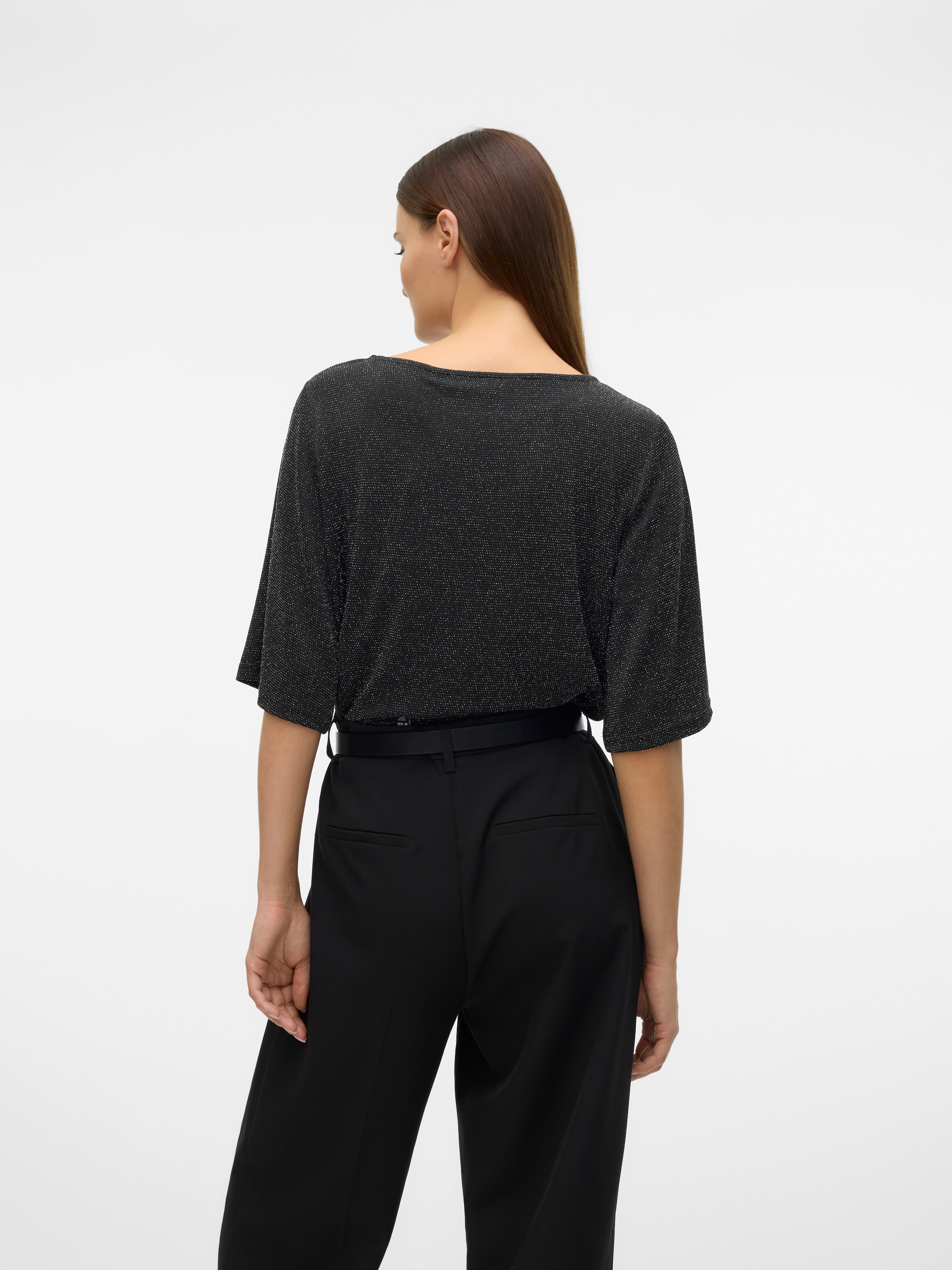 Vero Moda Shirt à col rond »VMKANVA 2/4 GLITTER TOP JRS«, mit Glitzereffekt
