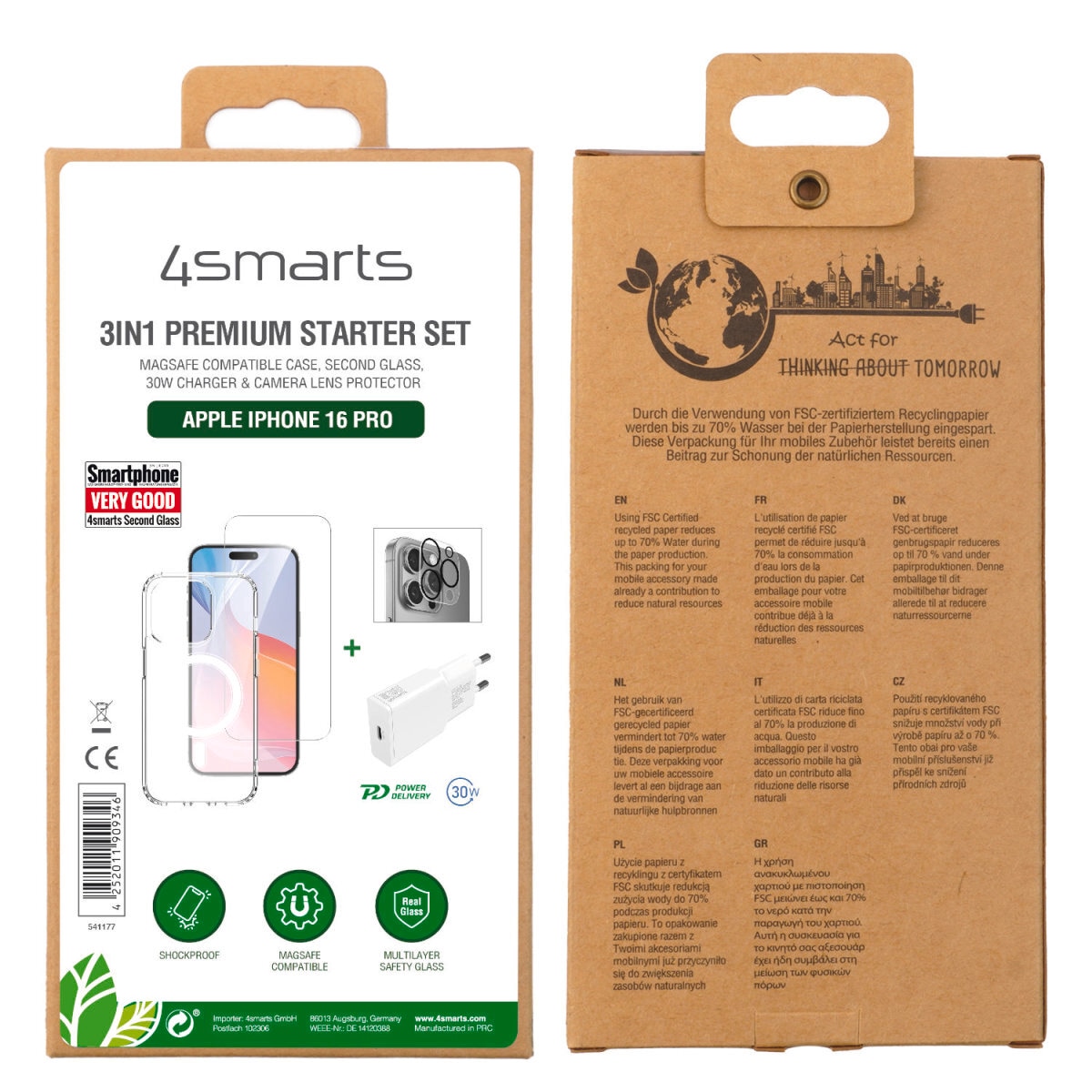 4smarts Handyhülle »3in1 Premium Starter Set für Apple iPhone 16 Pro«, Backcover, Schutzhülle, Handyschutzhülle, Case, Schutzcase, stossfest
