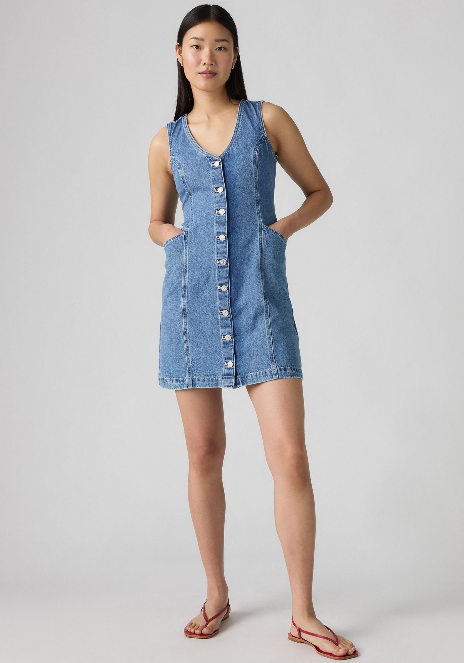 Image of Levis Jeanskleid "VIANNA VEST DRESS" Eingrifftaschen mit V-Ausschnitt, Slim Fit, ärmellos
