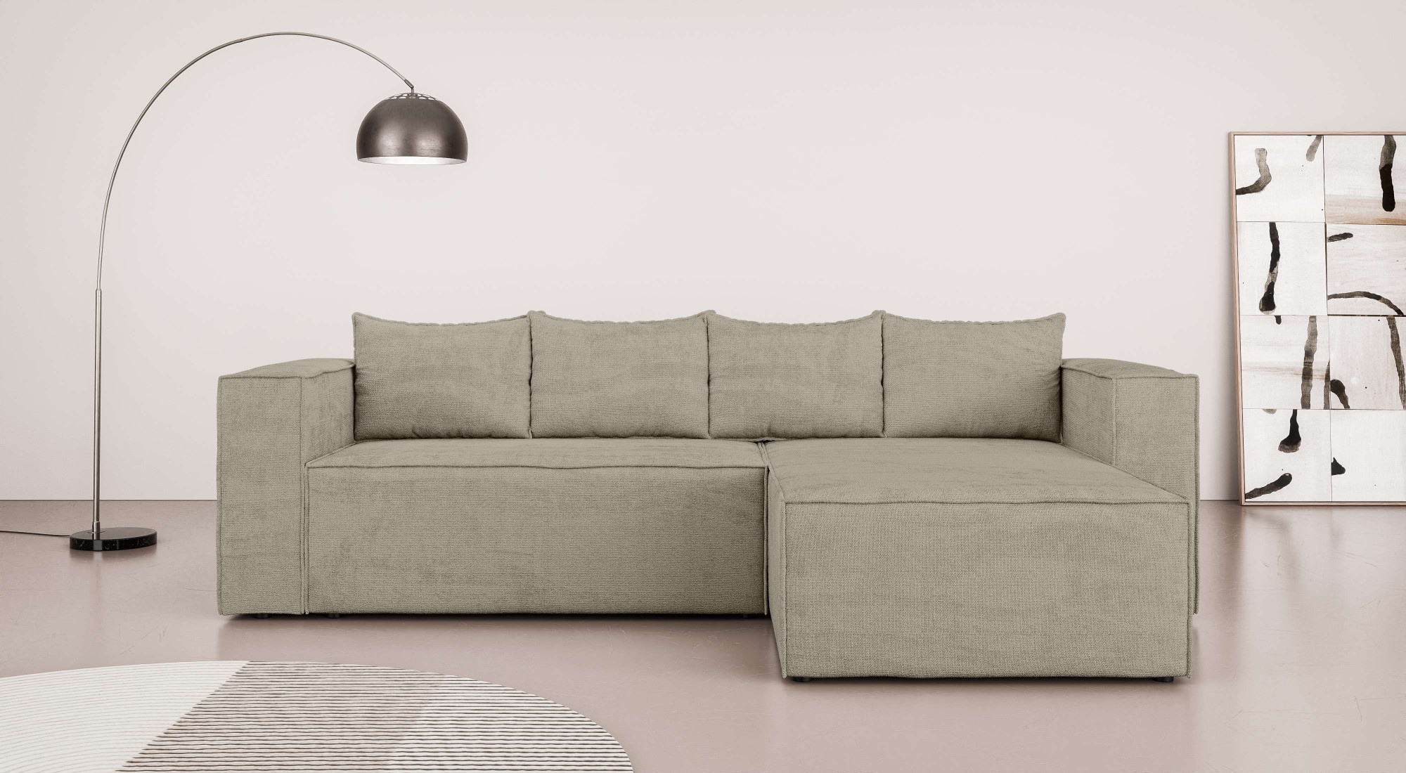 INOSIGN Ecksofa »LINCOLNVILLE mit Bettfunktion und Bettkasten, Masse B/H/T 244/76/150 cm«, L-Form mit Wellenunterfederung, Recamiere beidseitig montierbar