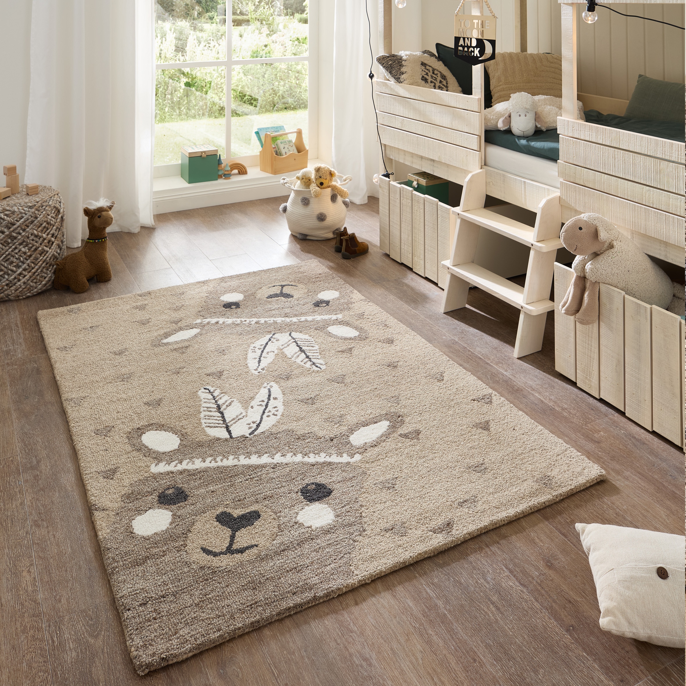 Image of THEKO Kinderteppich "Gaia Kids Alpaca" rechteckig 10 mm Höhe hangetuftet, reine Schurwolle, Motiv Alpaca, Kinderzimmer