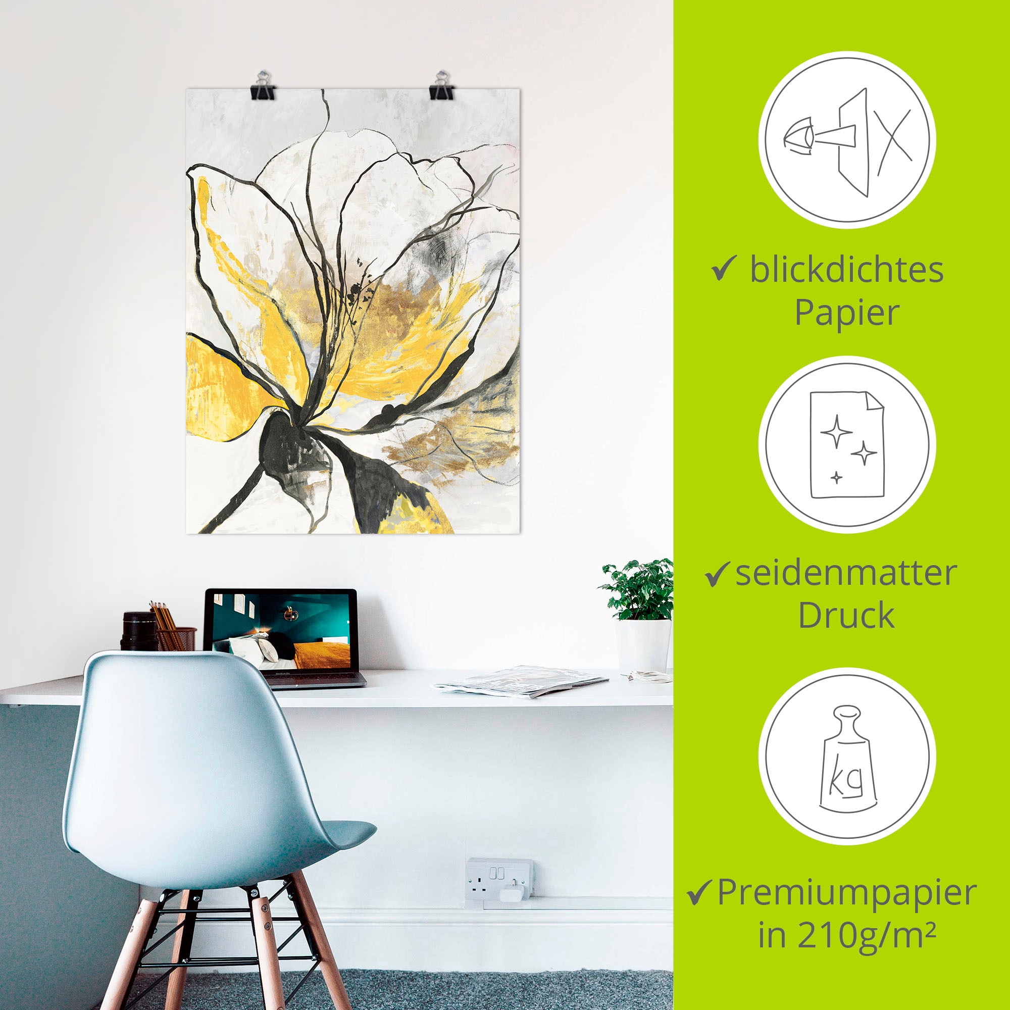 Artland Fresque murale »Umrissenes Blumenmuster I gelbe Version« 1 cuis tlg. als Leinwandbild, Poster in verschied. Grössen