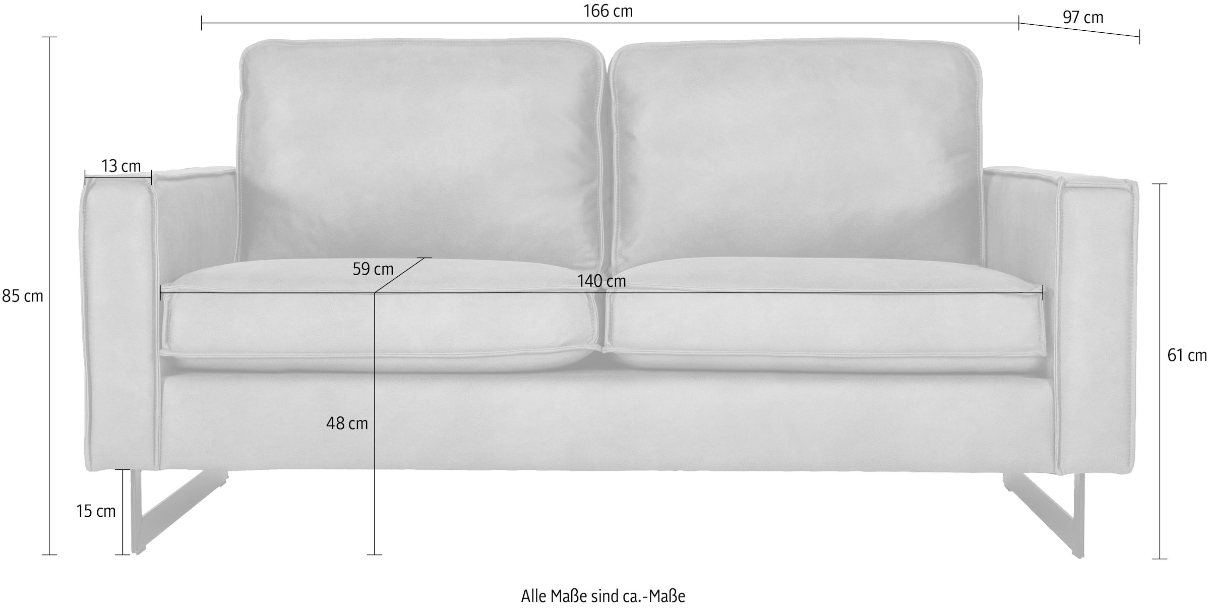 PLACES OF STYLE 2-Sitzer »Pinto, 166 cm, Cord, Chenille, Lederoptik« mit Keder, schwarze Metallfüsse, Wellenunterfederung