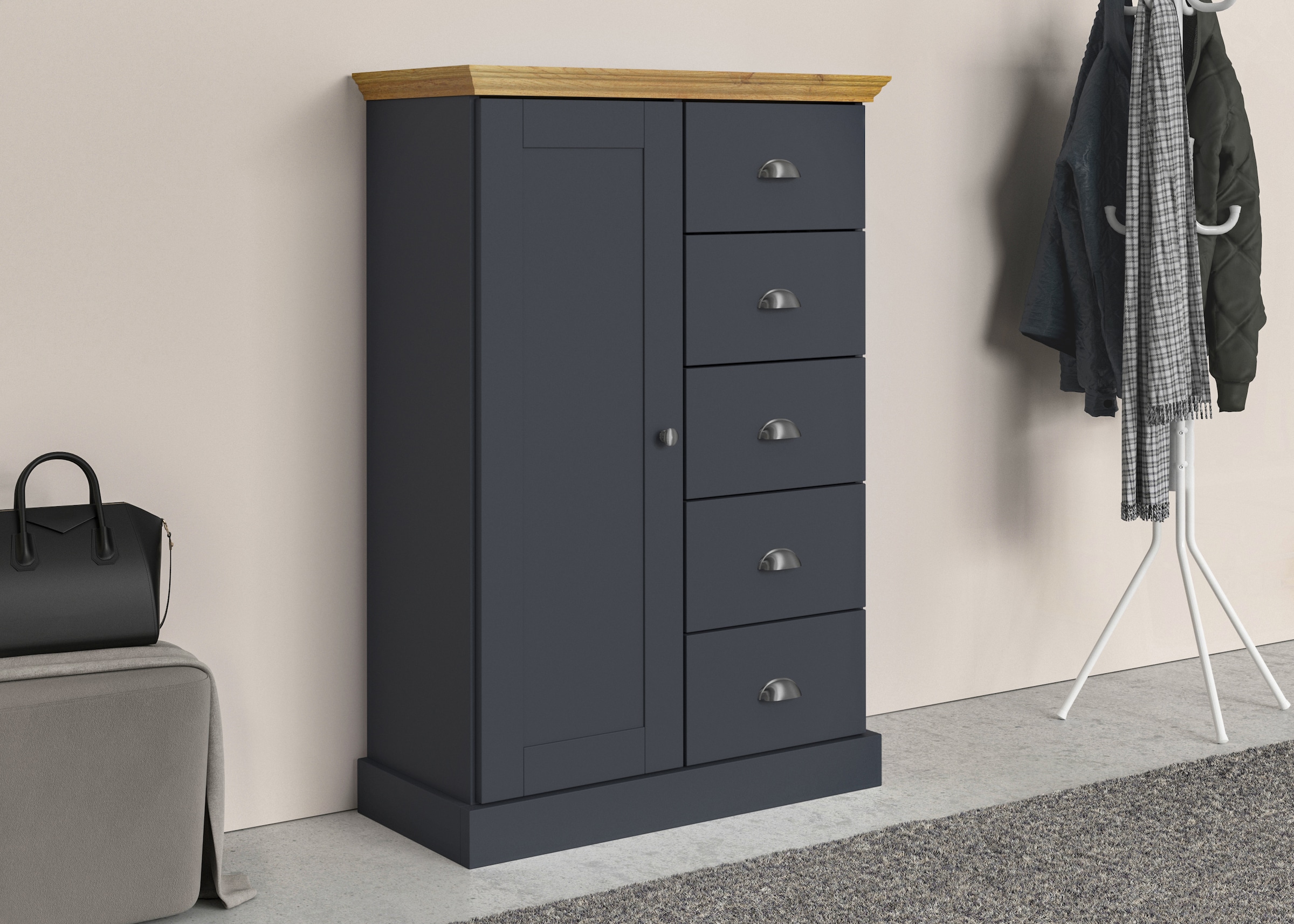 Home affaire Commode »Motala« 5 Schubladen und 2 verstellbare Einlegeböden, Breite 75cm, Höhe 110cm