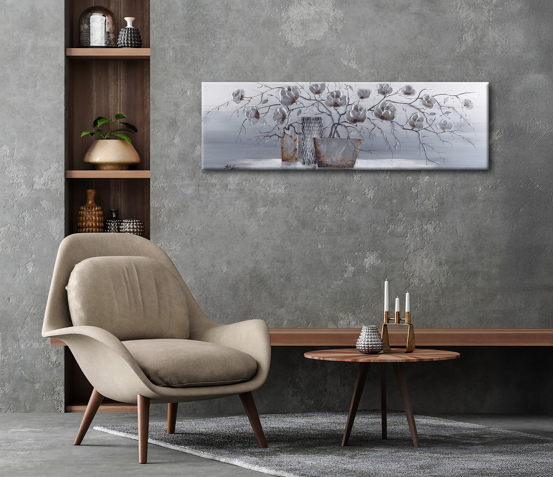 Bönninghoff Ölbild »Ölgemälde handarbeit BLUMENVASE 40x120 cm – Wandbild Kunst Deko modern« Blumen | Blumenbilder | Vasen & Töpfe 1 Stk. tlg. handgefertigt, jedes Bild ein Unikat