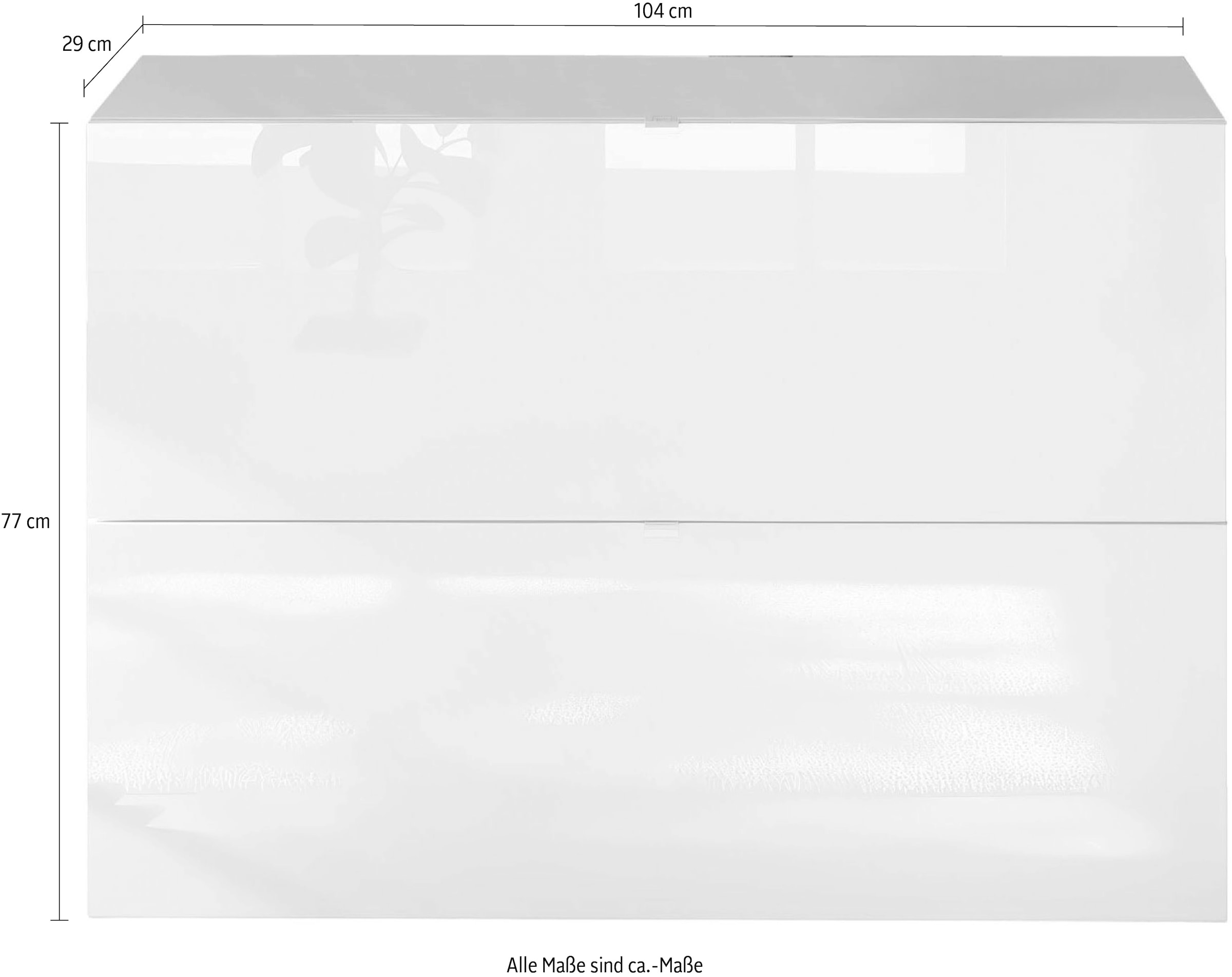 INOSIGN Schuhschrank »SMILE Breite 104 cm, 2 Klappen, komplett Weiss Hochglanz lackiert,«, Schuhkipper hängend o. stehend montierbar, 4 Fächer, Metallgriffe