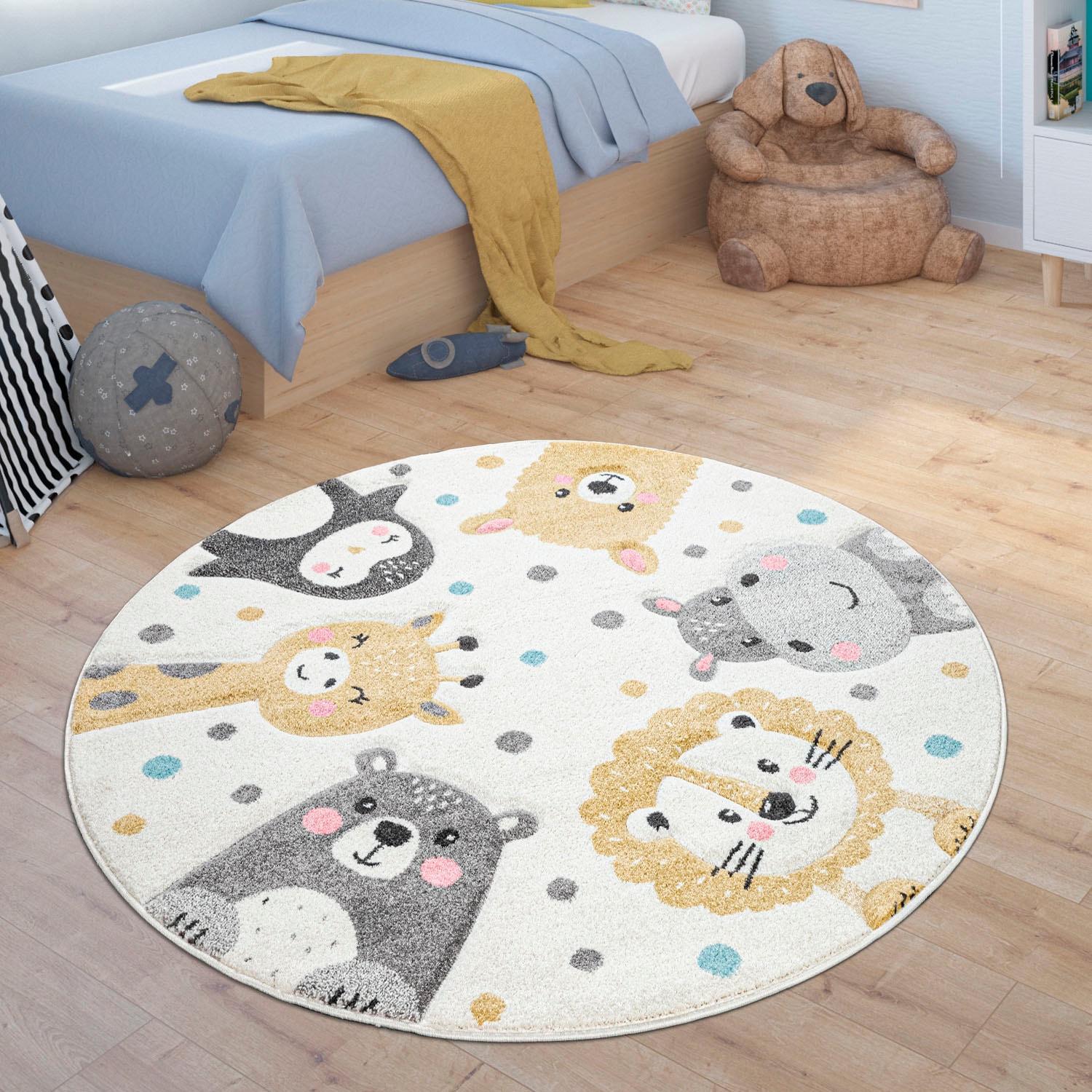 Paco Home Kinderteppich »Fino 331«, rund, 3D-Design, niedliches Tier Motiv, Pastell-Farben, Kinderzimmer