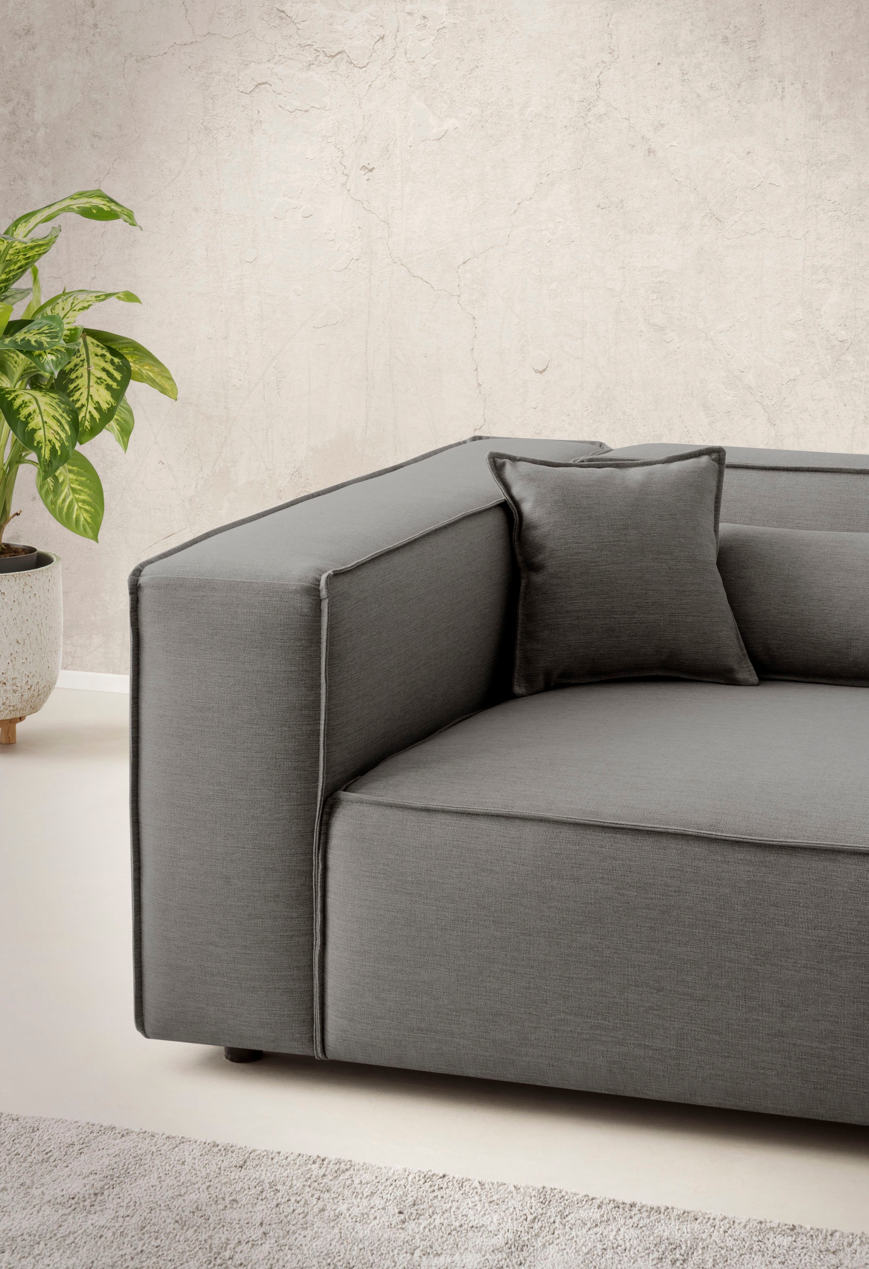 LeGer Home by Lena Gercke 3-Sitzer »PIARA, XXL Sofa mit Kedernaht, Big-Sofa in Cord oder Leinenoptik«, schwarze Füsse, bequemer Sitzkomfort, extra tiefe Sitzfläche