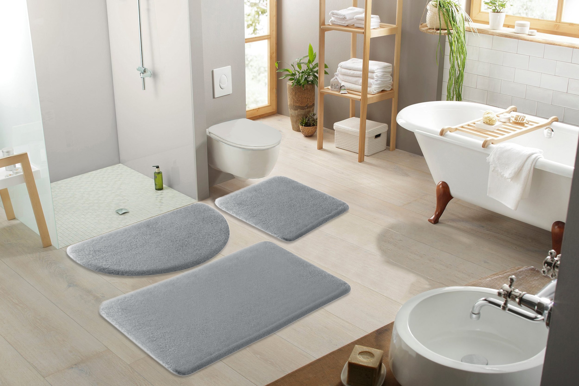my home Badematte »Valeria, Kaninchenfell-Haptik«, rutschhemmend beschichtet, fussbodenheizungsgeeignet-strapazierfähig, Kunstfell, weicher Badteppich