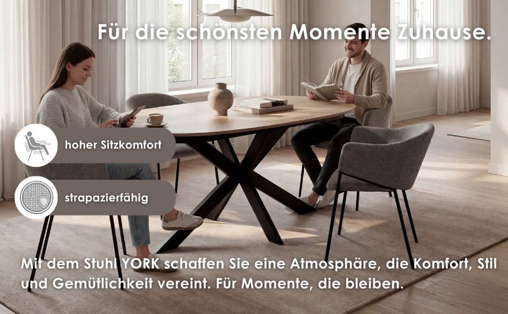 byLIVING Chaise de salle à manger »YORK« (Ensemble) 2 cuisStrukturstoff in grau, bis 110 kg, Schaumstoff, 4-Fussgestell
