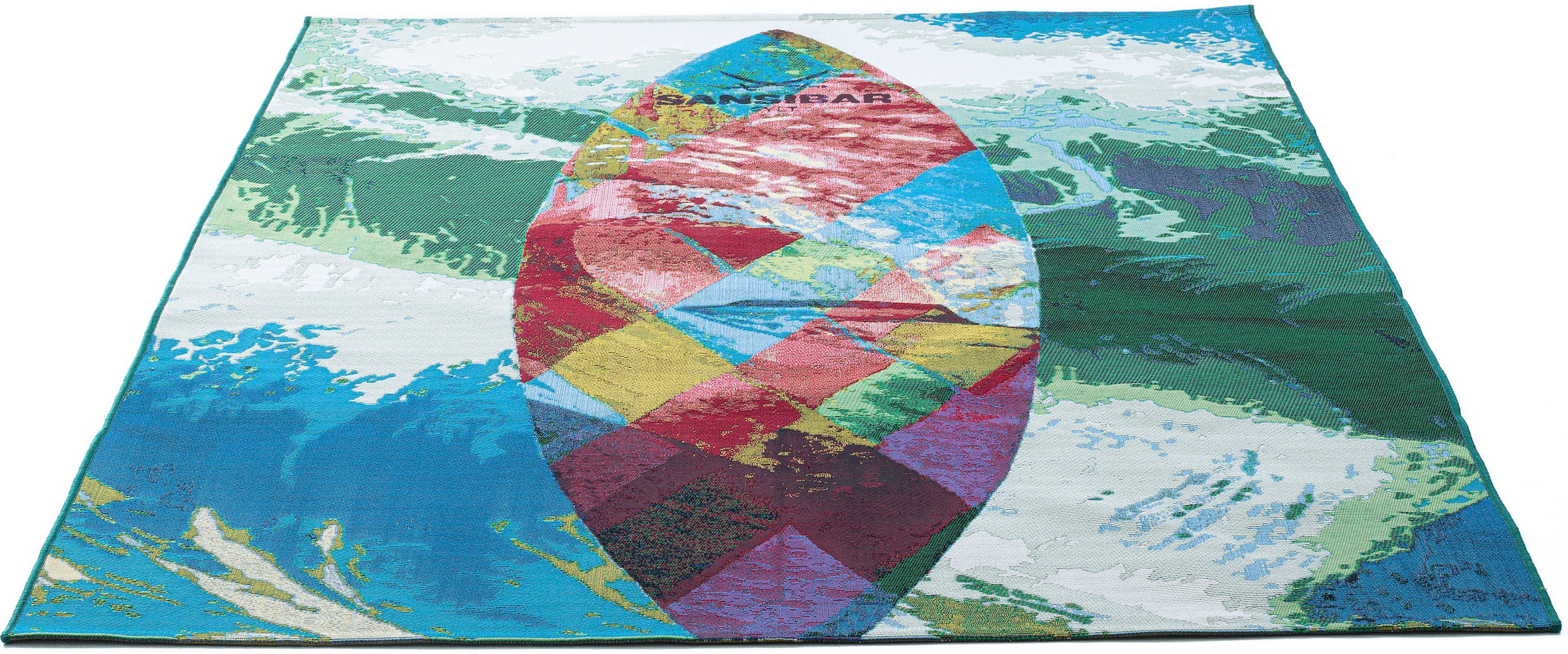 Image of Sansibar Teppich "Rantum Beach SA-024" rechteckig 5 mm Höhe Flachgewebe, modernes Design, Motiv Surfboard, In- & Outdoor geeignet