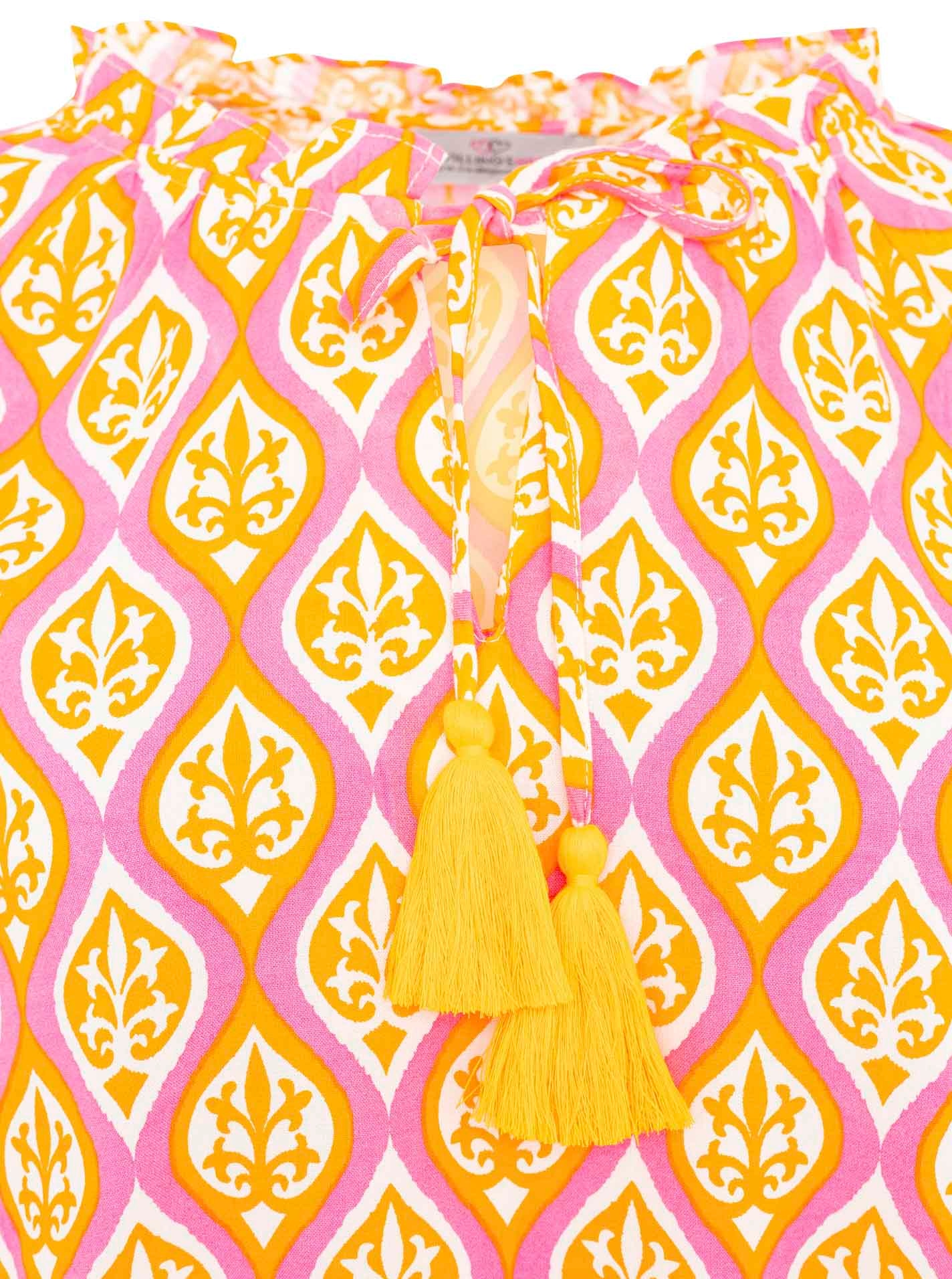 Zwillingsherz Blouse à enfiler »"Ovale Ranken"« Bindeband mit Tasseln, Langarm, V-Ausschnitt, Viskose