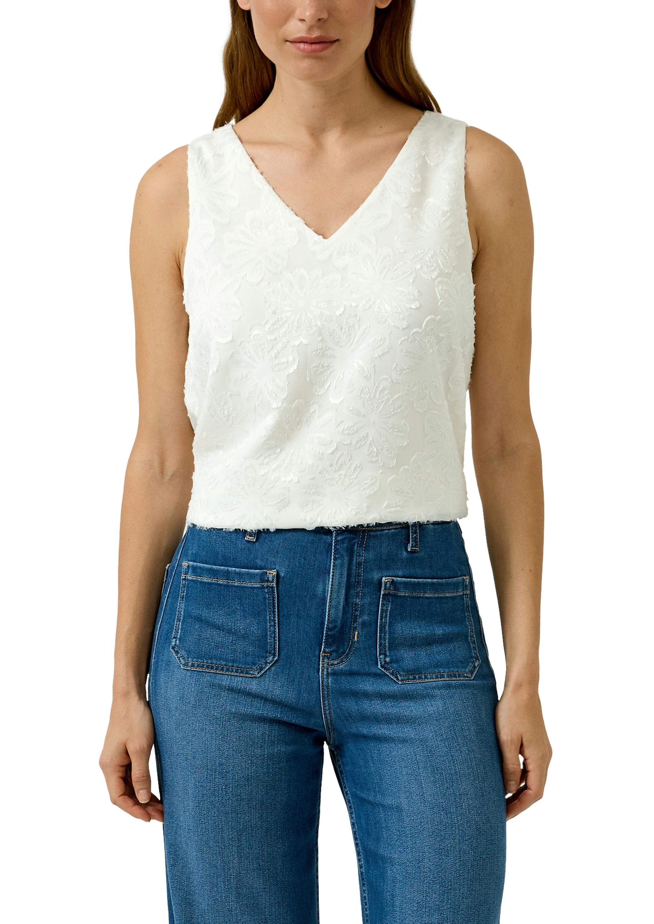 Image of s.Oliver BLACK LABEL Blusentop mit floralem Muster und V-Aussschnitt