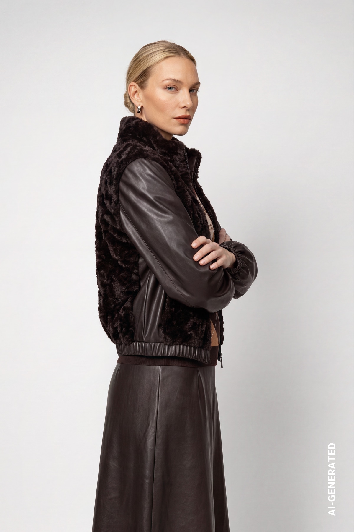 Monari Fellimitatjacke »Jacke fake fur + Lederimit« ohne Kapuze Regular fit mit Stehkragen