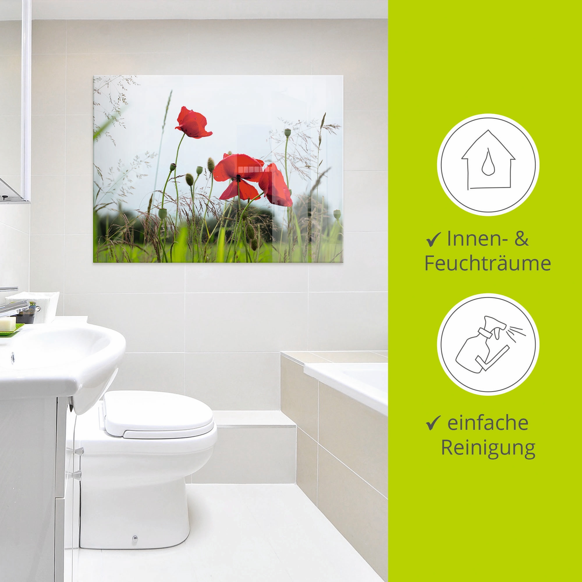 Artland Tableau en verre »Mohnblumen I« 1 cuis tlg. in verschiedenen Grössen