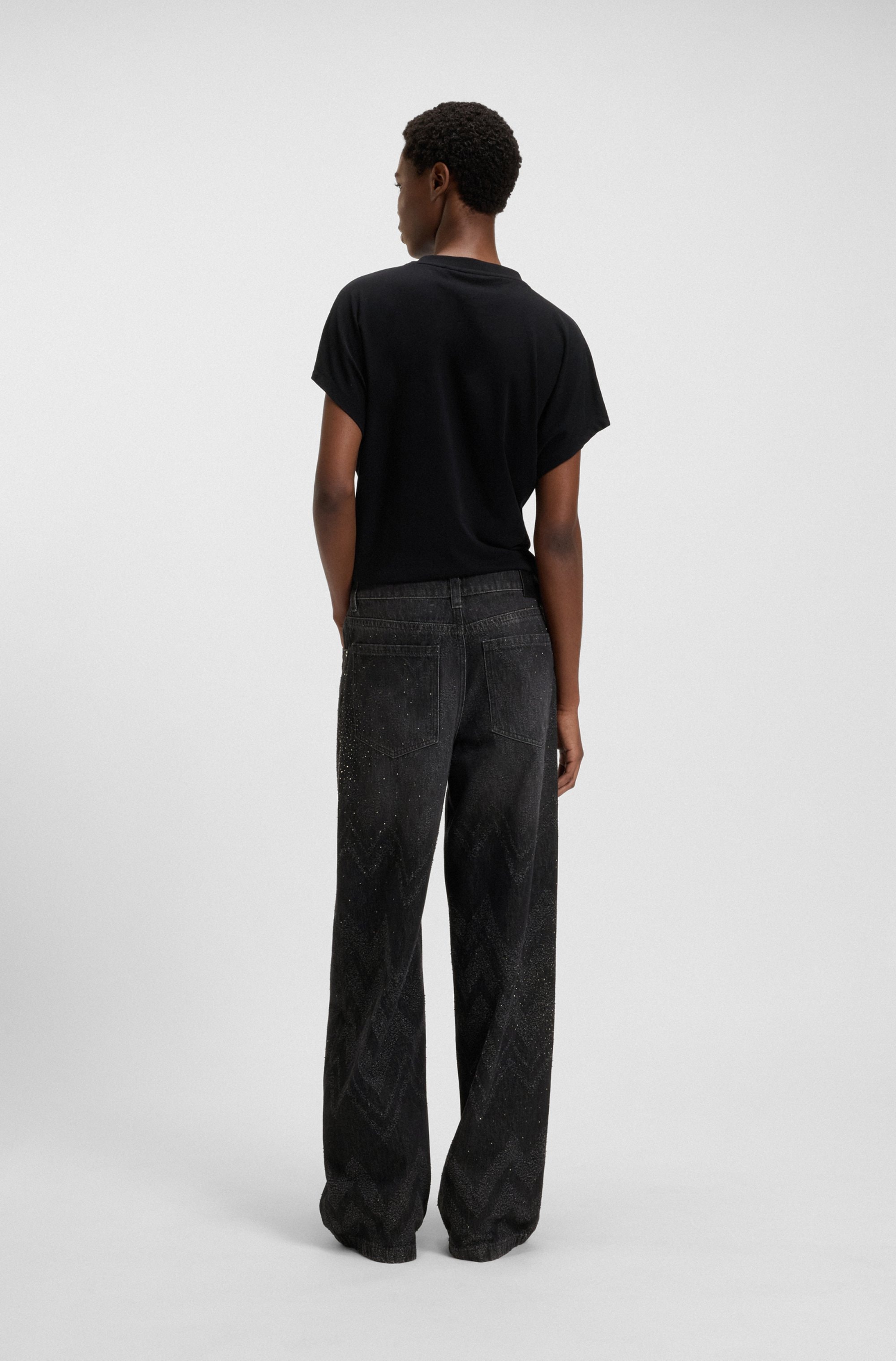 BOSS ORANGE Jeans large »Slouchy Premium Damenmode«, Wide-Leg-Fit, Mid Rise, Glitzerdetails
