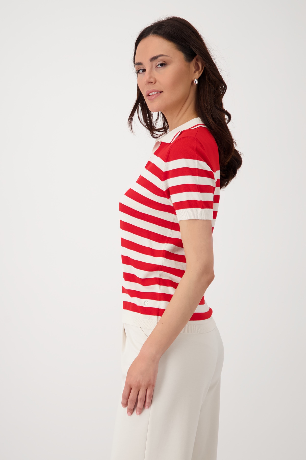 Monari Polokragenpullover »Pullover Polo Ringel«, Mit V-Ausschnitt