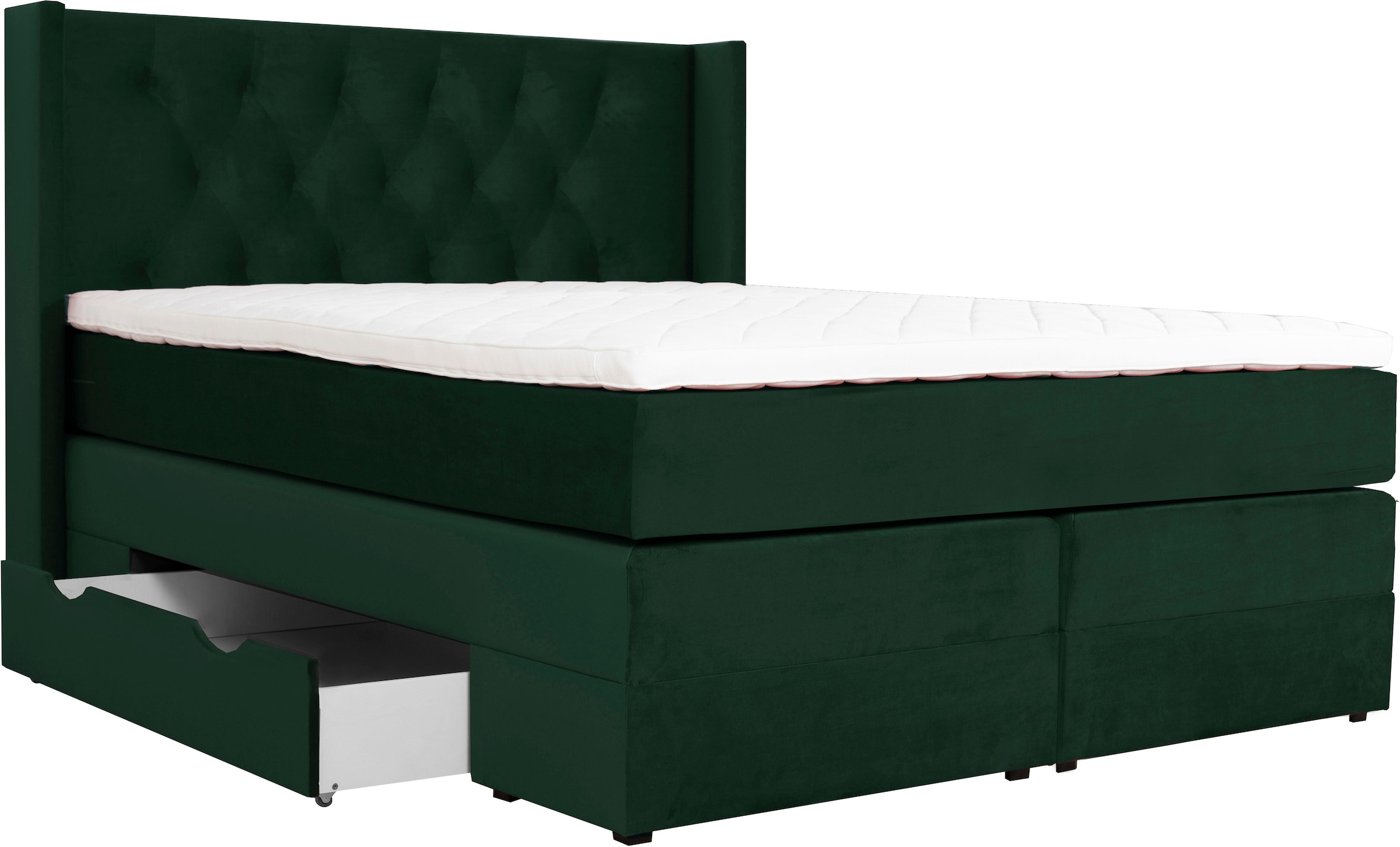 Home affaire Lit boxspring »Elegance« avec belle capitonnage à boutons, en fermeté H2 & H3, incl. tiroirs