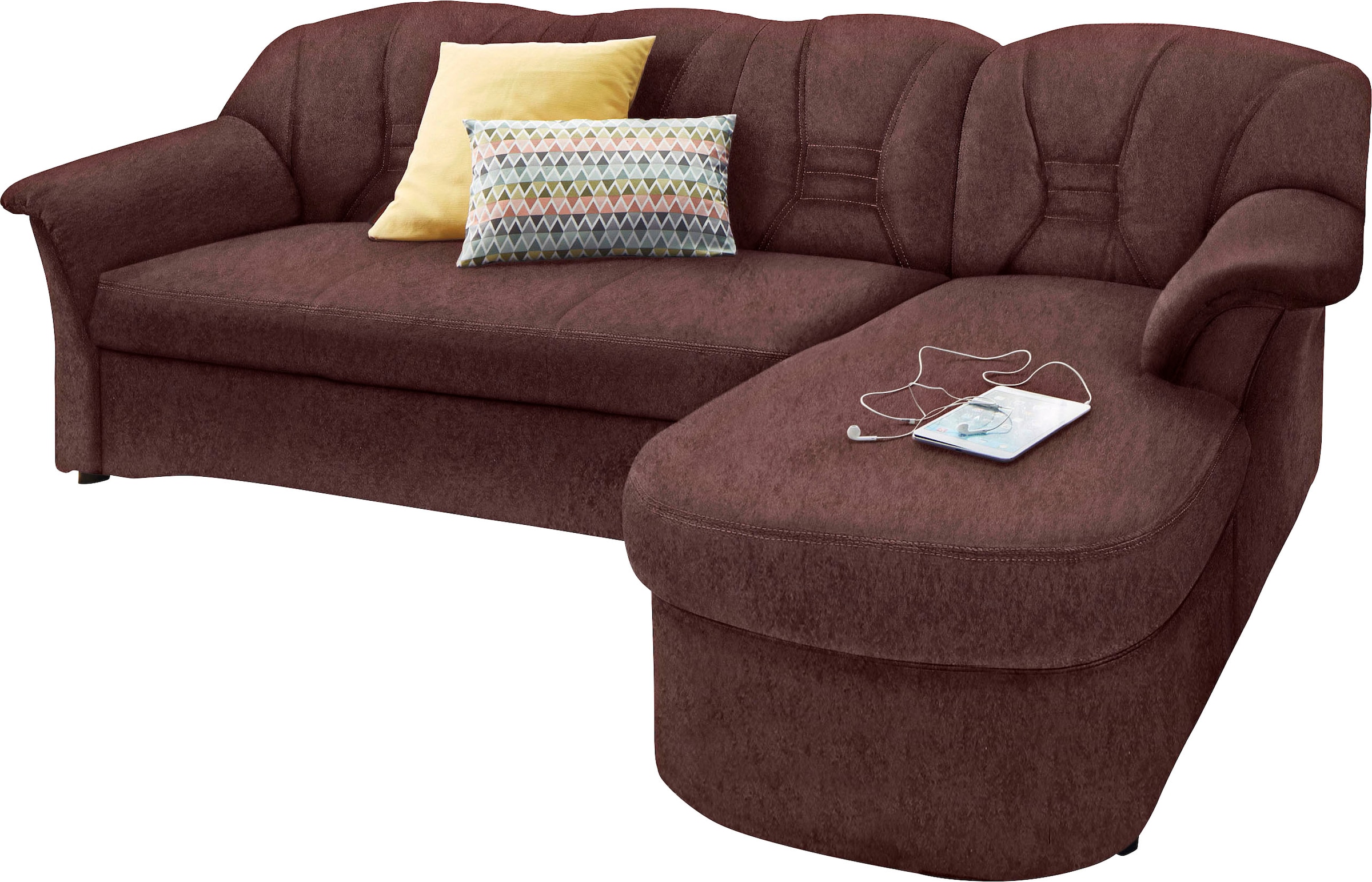DOMO collection Ecksofa »Elva, zeitlose Formensprache, elegante Rückensteppung, L-Form« wahlweise mit Bettfunktion und Federkern