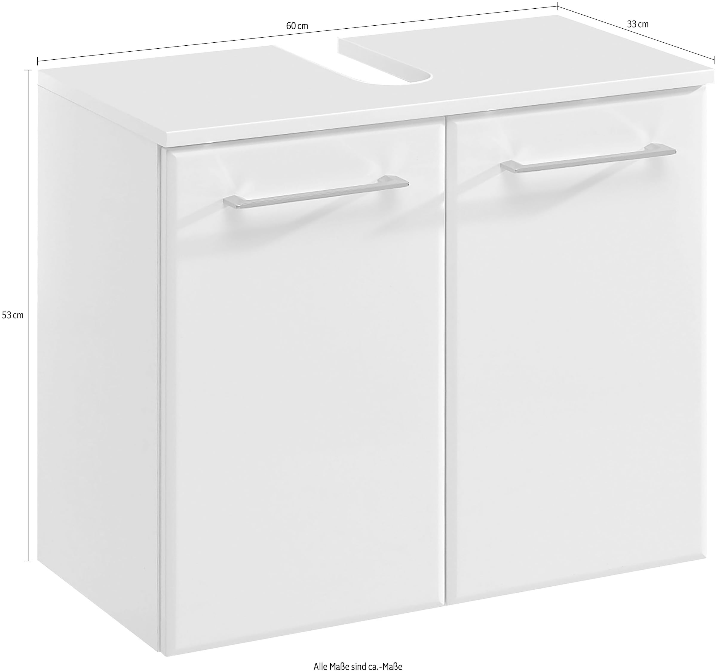 Saphir Armoire sous lavabo »Quickset 376 Unterbeckenschrank, Weiss Hochglanz, 2 Türen« Armoire sous lavabo avec amortisseur de porte, 60 cm de large, sans lavabo