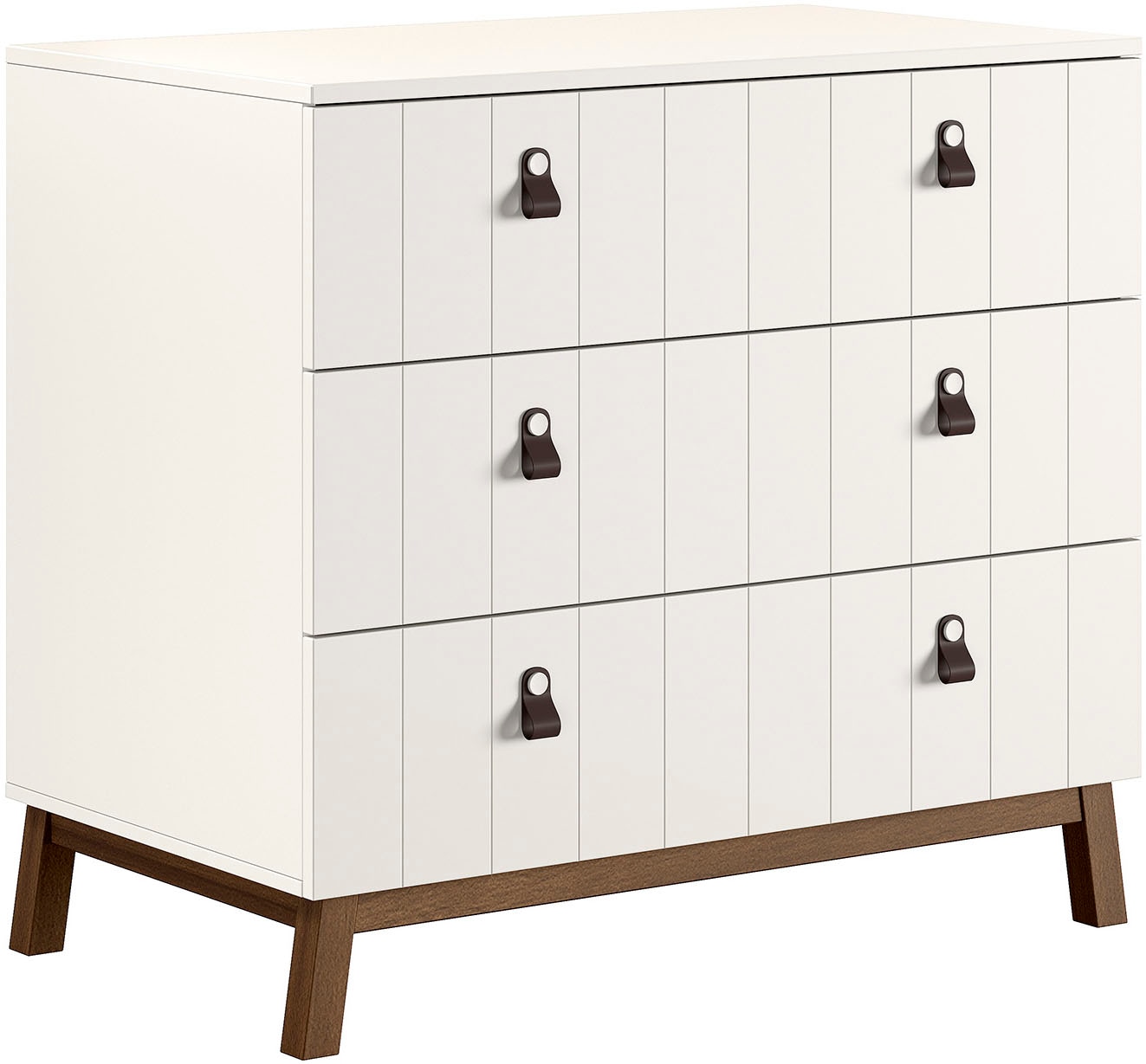 Image of Vipack Kommode "Sezane mit Front in Rillen-Optik und Griffschlaufen" MDF Clay farben lackiert, braune Griffschlaufe, Sockel nussbaumfarbig