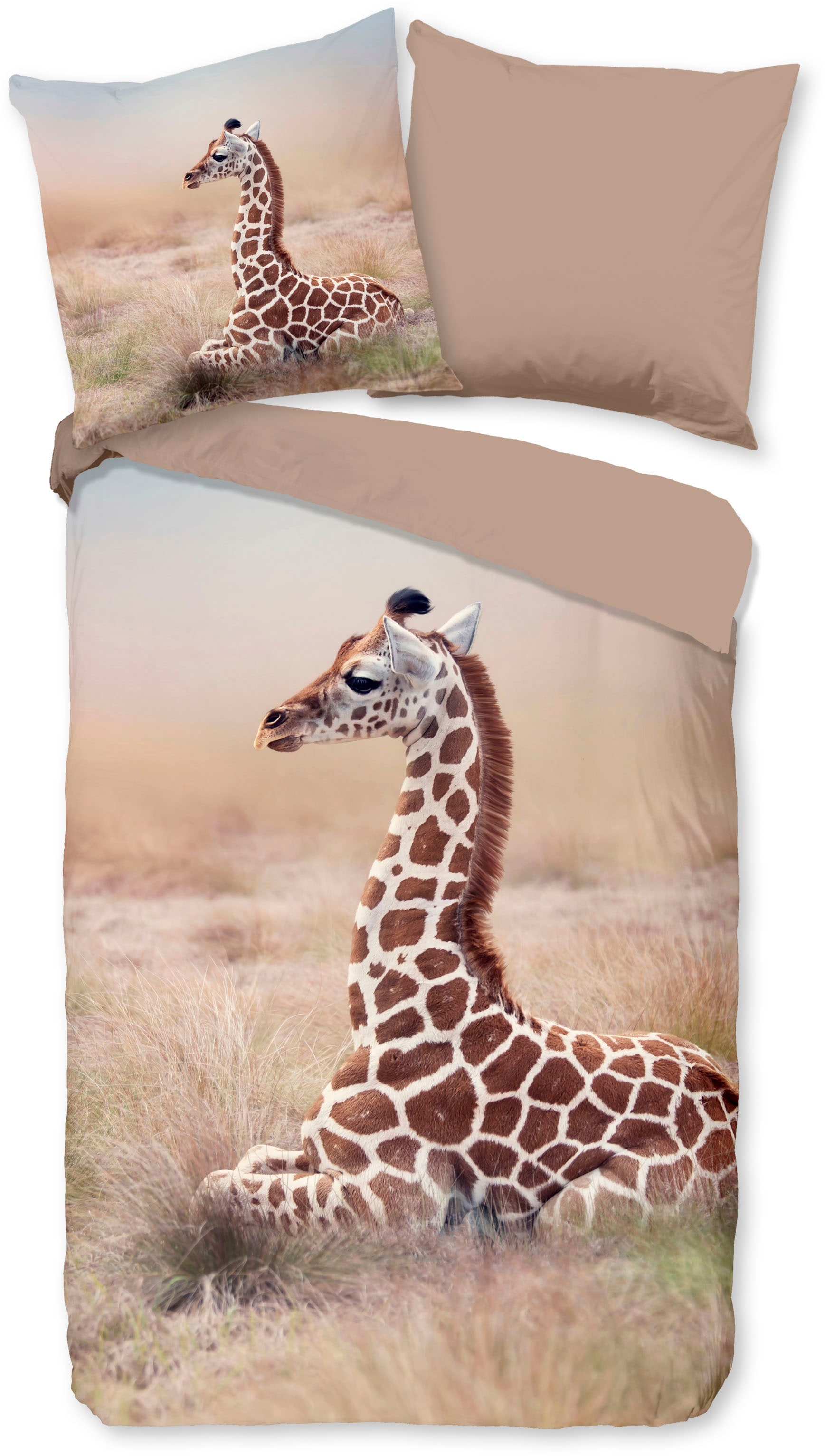 good morning Kinderbettwäsche »Sima«, Baumwolle, 135x200, Reissverschluss, Wendeoptik, Kind, Giraffe, Sand