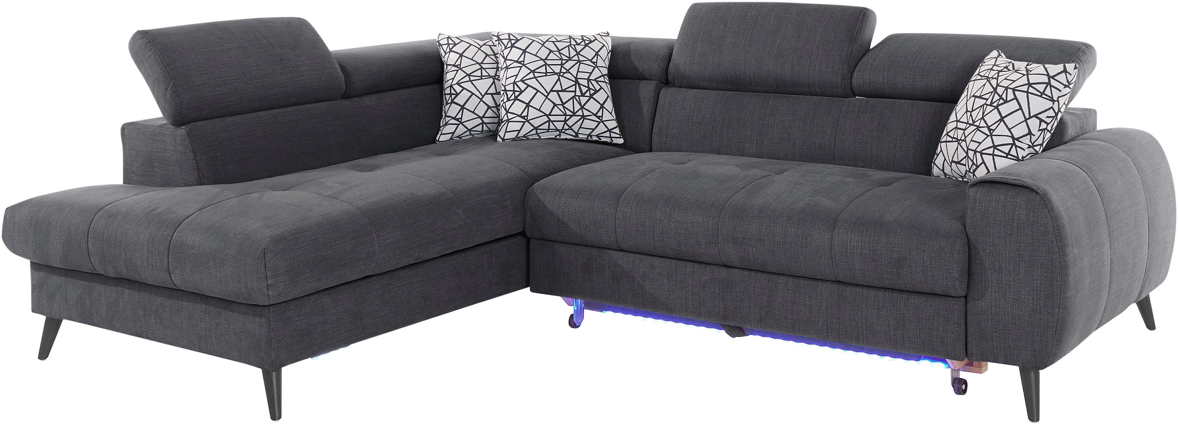 COTTA Ecksofa »Mia L-Form mit 3 Zierkissen«, wahlweise mit Bettfunktion, Bettkasten, Beleuchtung & Wireless-Charger