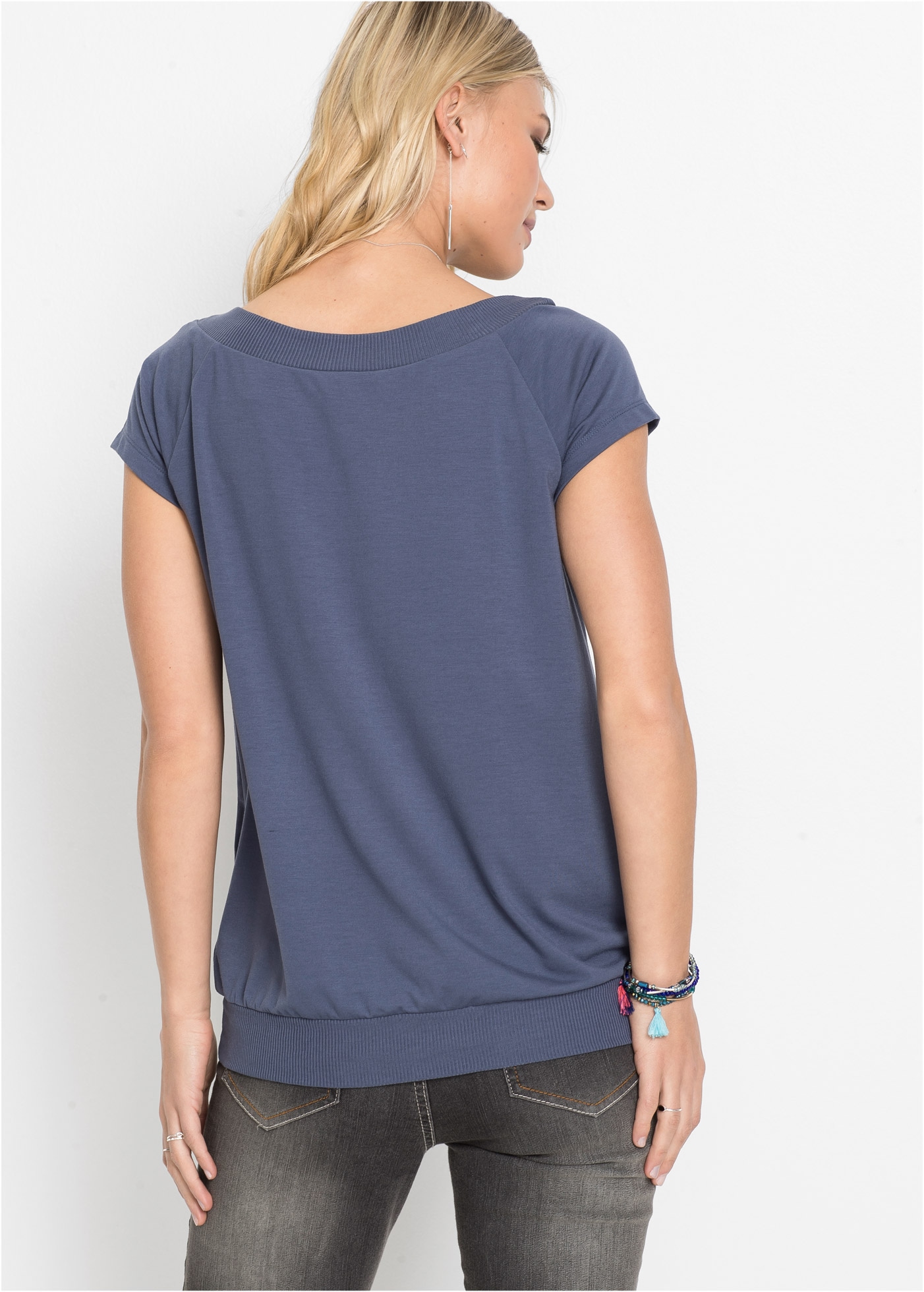 bonprix T-Shirt bequeme Passform, U-Boot-Ausschnitt, Rippbündchen