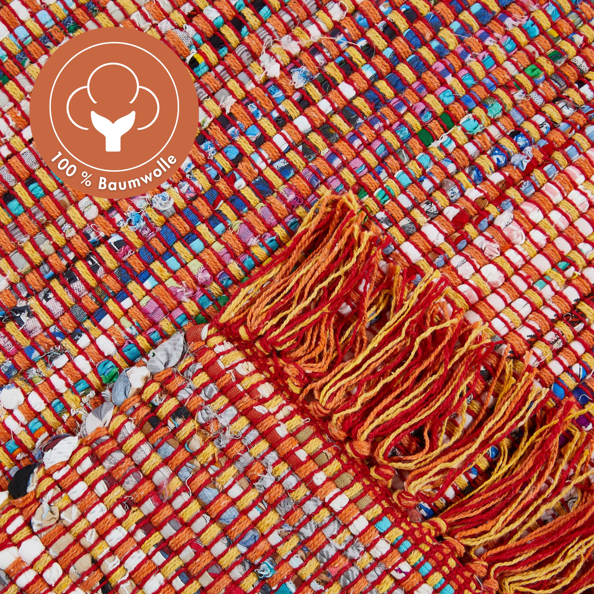 Andiamo Tapis »Frida« Rectangulaire 8 mm Höhe Handweb Teppich, Fleckerl, reine Baumwolle, handgewebt, mit Fransen