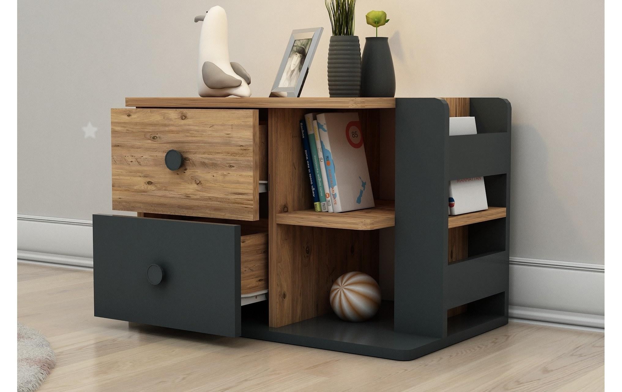 Nachttisch »Woody Fashion Valerin 44.6 x 65 x 40.3 cm, Schwarz/Braun«