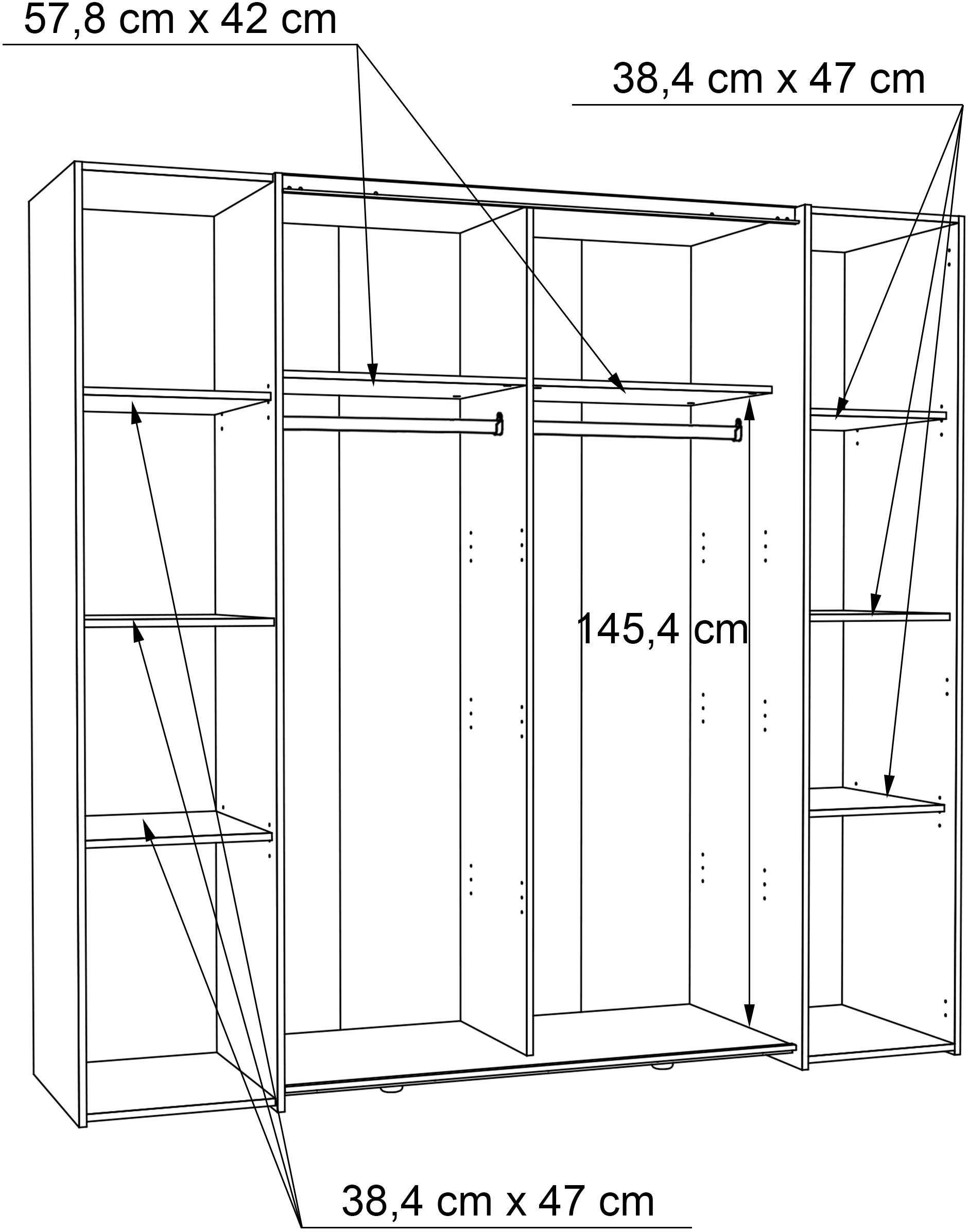 FORTE Kleiderschrank »Kalixtus, Made in Europe« B/H/T ca. 200x190x60 cm, 2 Schiebetüren, 2 Drehtüren, 8 Einlegeböden,  Kombination aus Dreh- und Schwebetüren, mehrere Farben